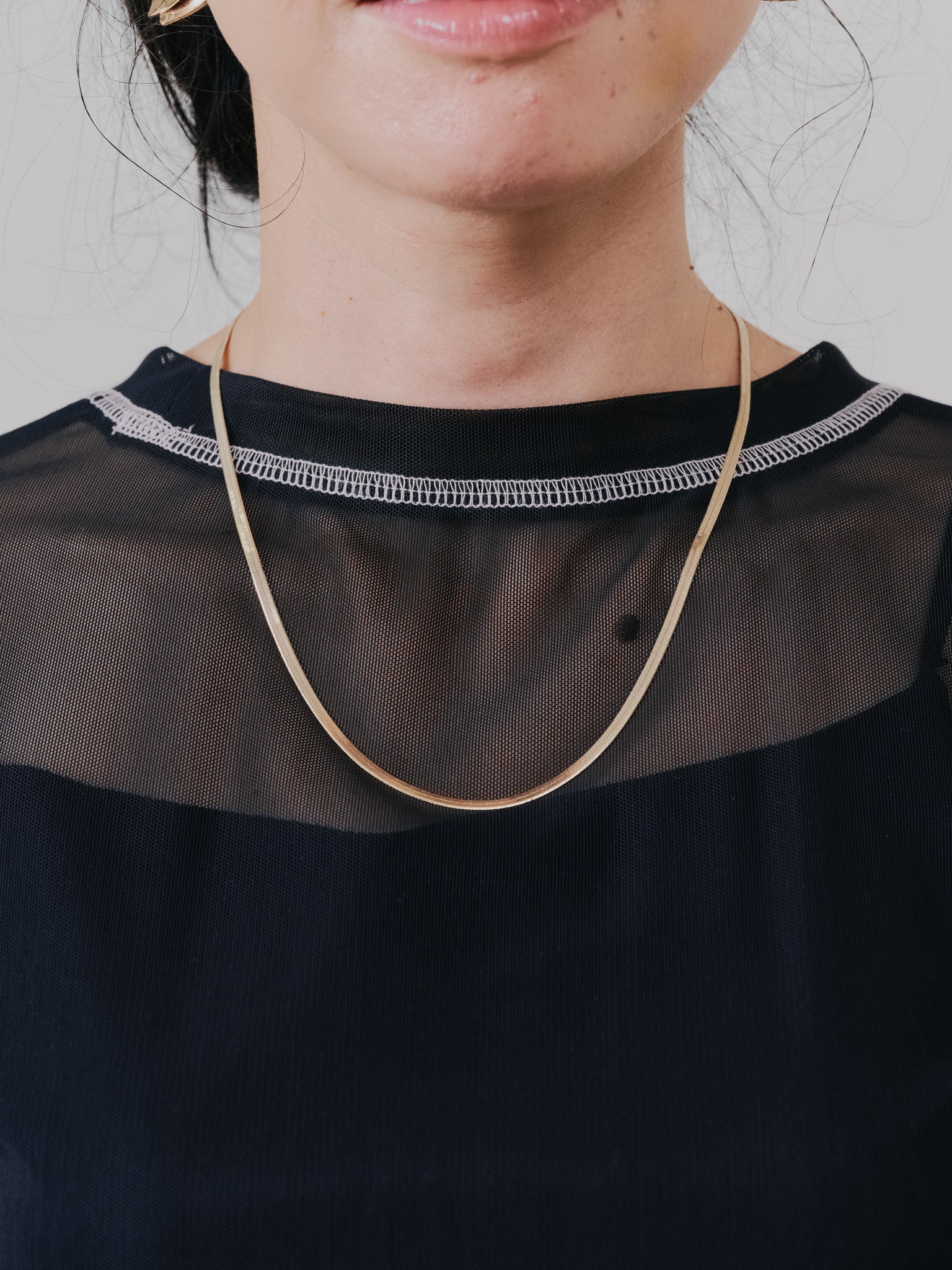 スリーブメッシュ配色ステッチシアートップス [601352] black
