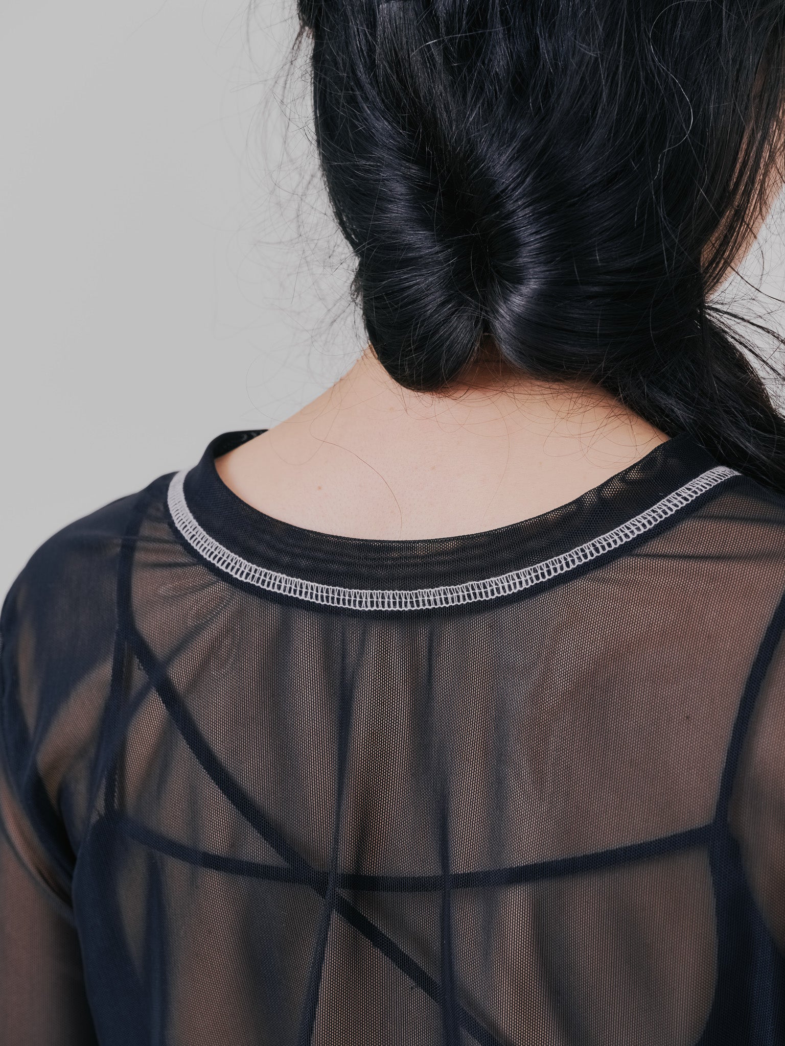 スリーブメッシュ配色ステッチシアートップス [601352] black