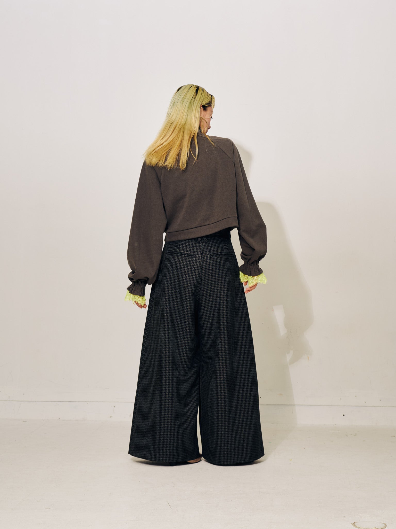 【SALE】ハーフジップ配色レーストップス [605529] charcoal