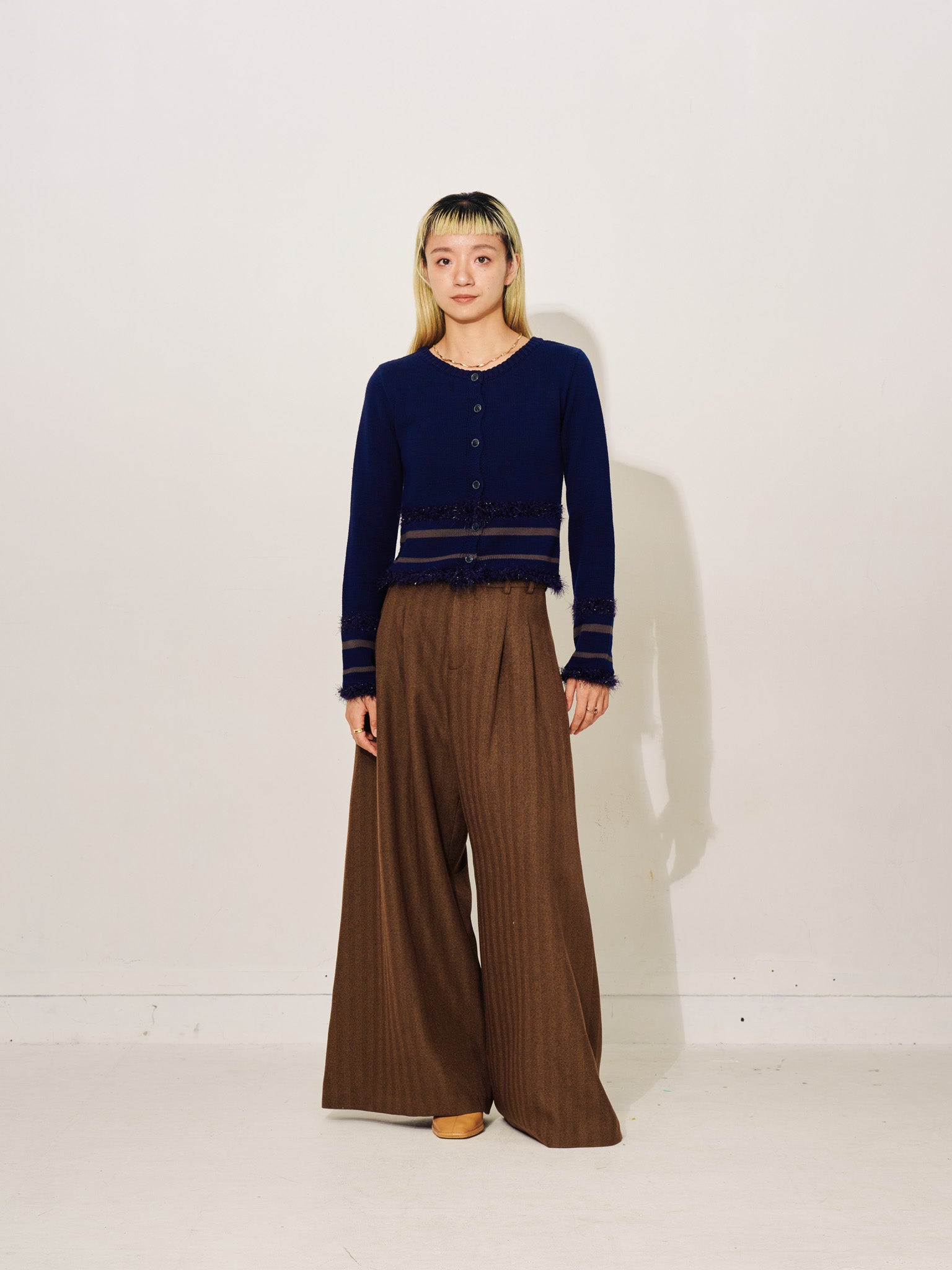 【SALE】柄タックビックワイドパンツ [608320] brown