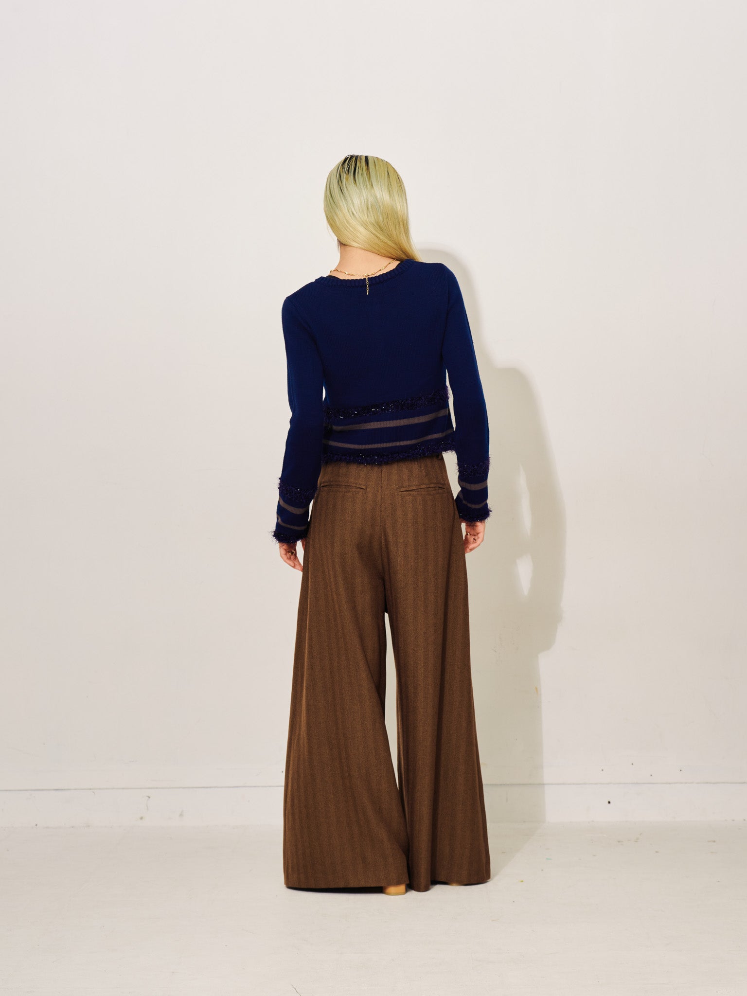 【SALE】柄タックビックワイドパンツ [608320] brown