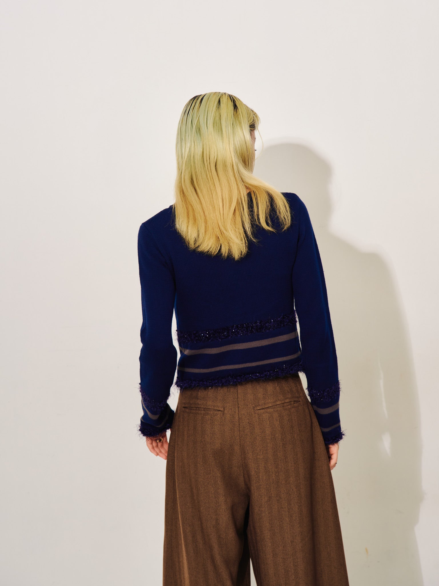 ポイントポップコーンマルチボーダーニットカーディガン [601458] dark navy