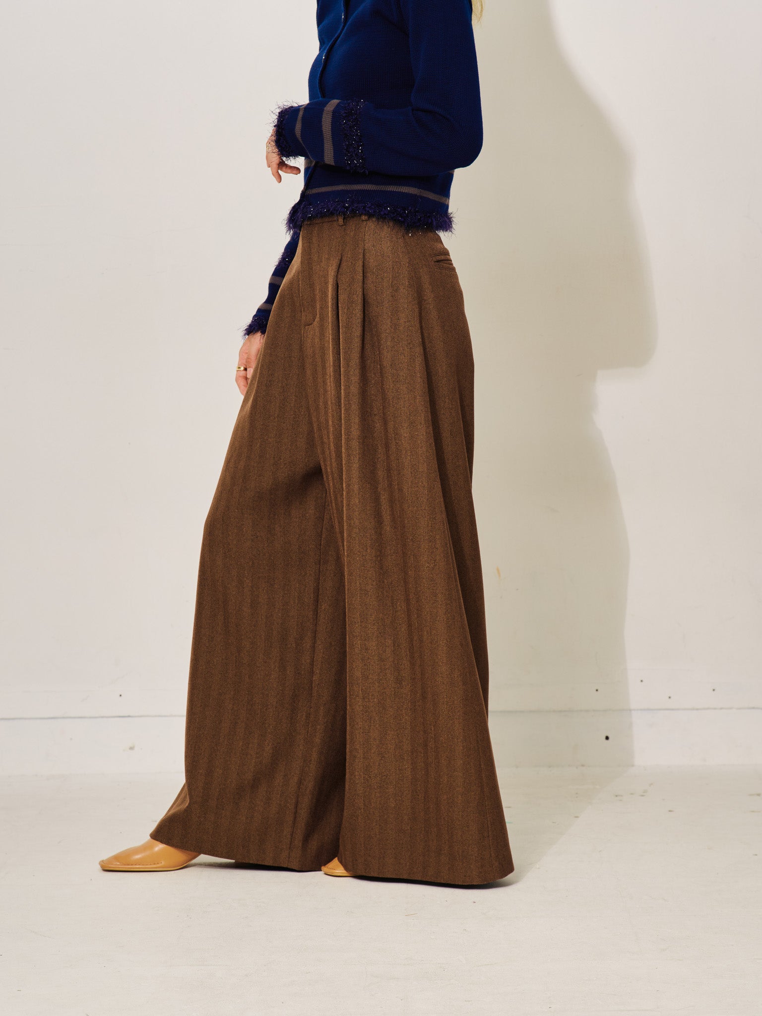 【SALE】柄タックビックワイドパンツ [608320] brown