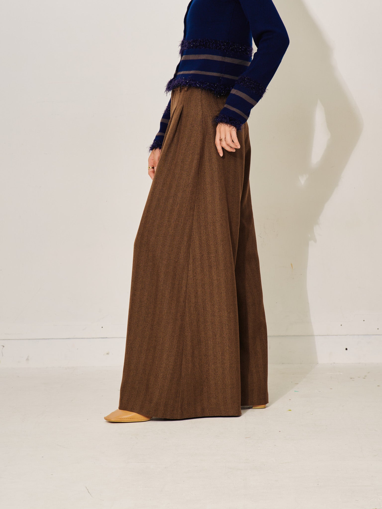 柄タックビックワイドパンツ [608320] brown