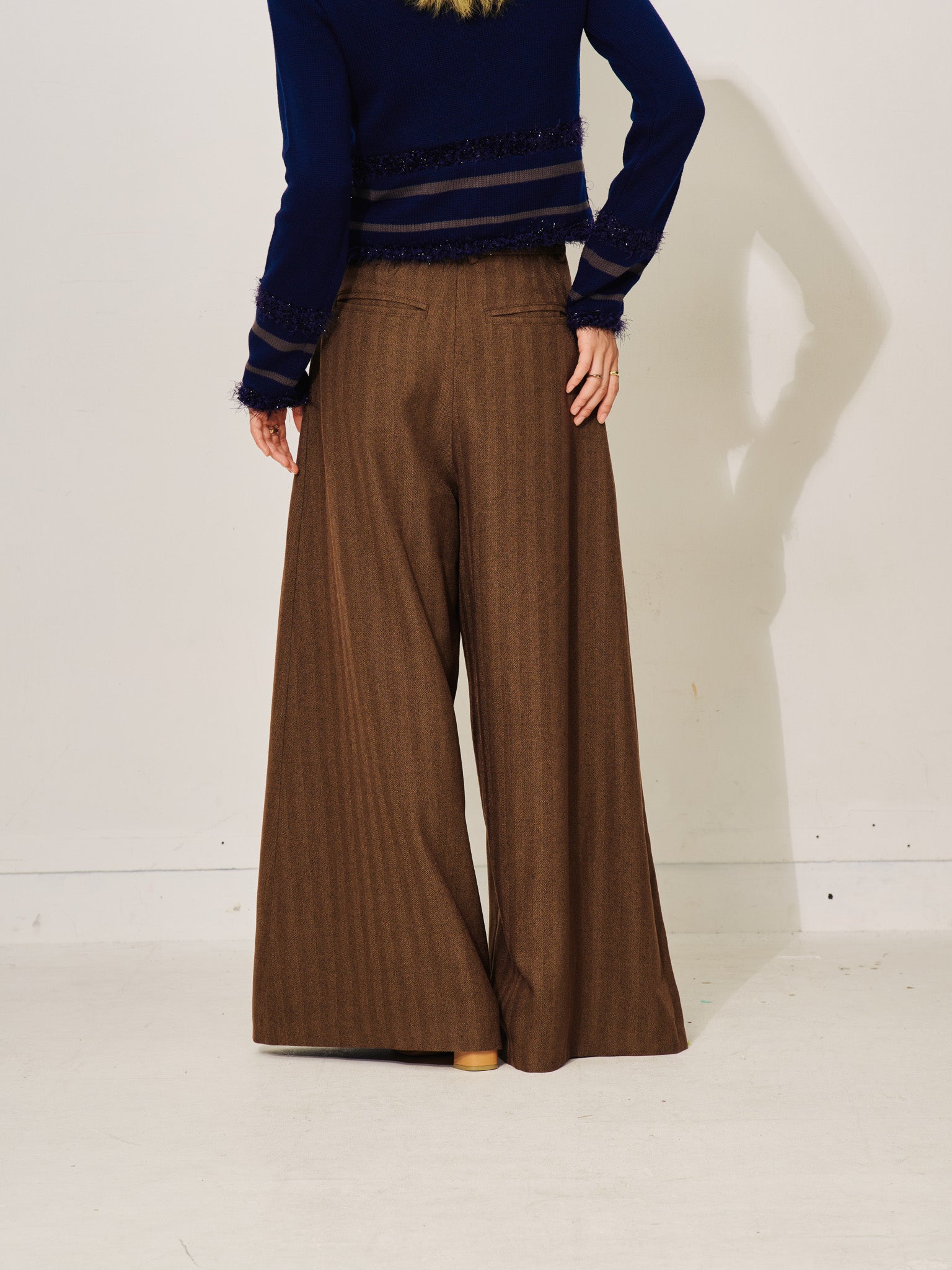 柄タックビックワイドパンツ [608320] brown