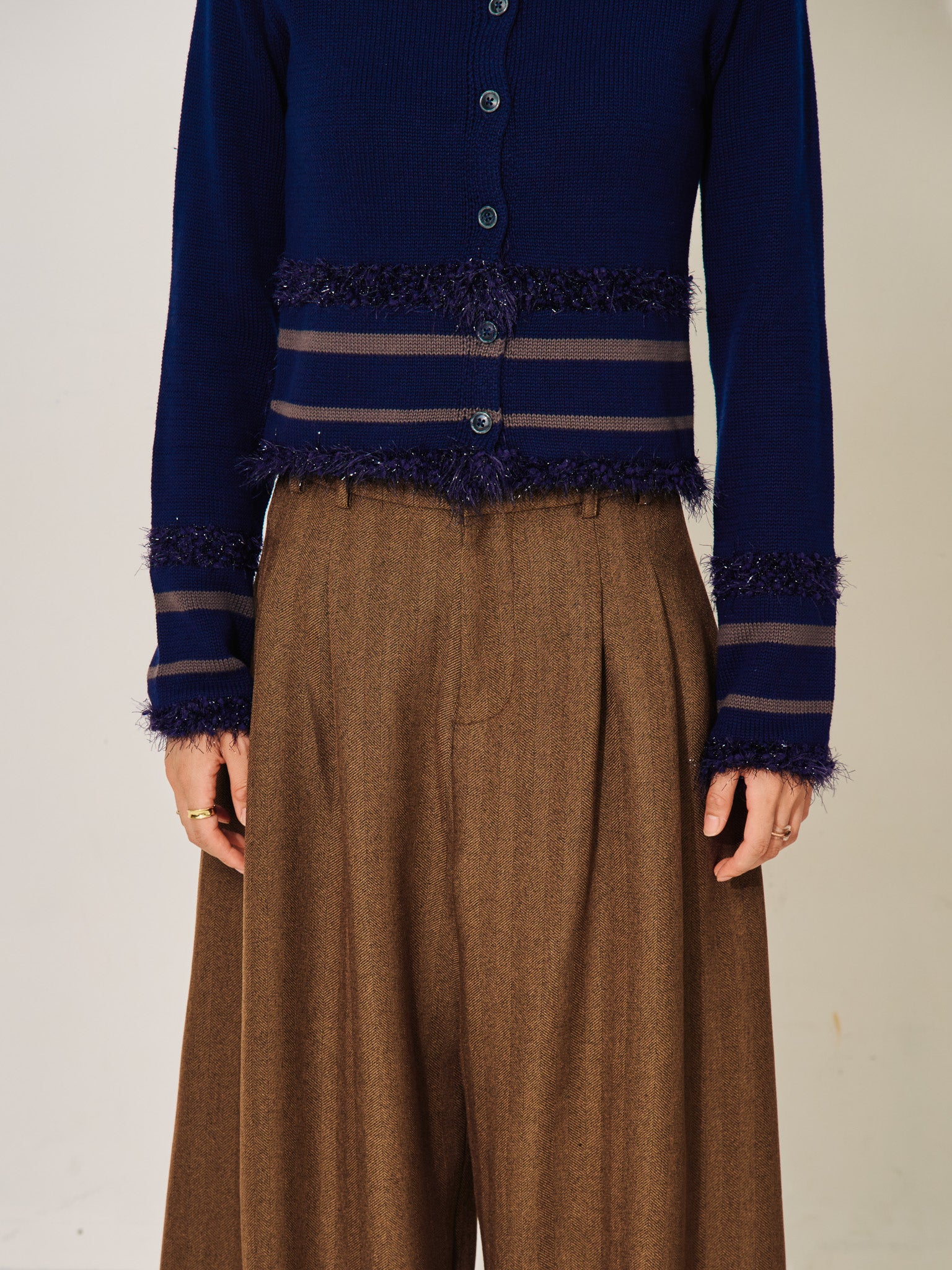 ポイントポップコーンマルチボーダーニットカーディガン [601458] dark navy