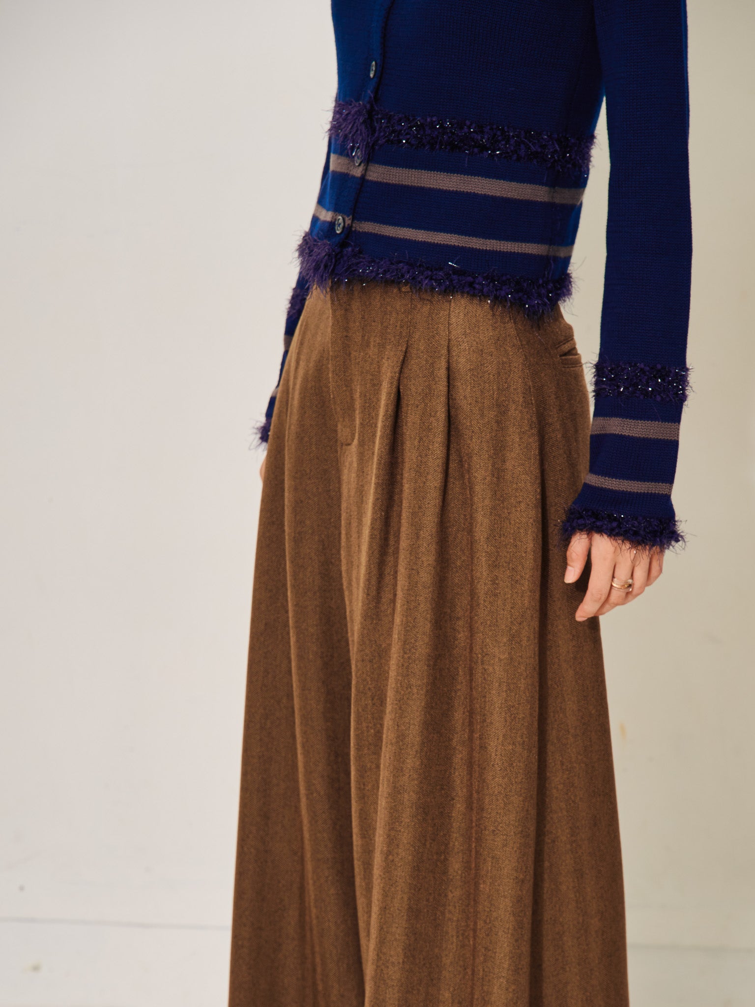 柄タックビックワイドパンツ [608320] brown