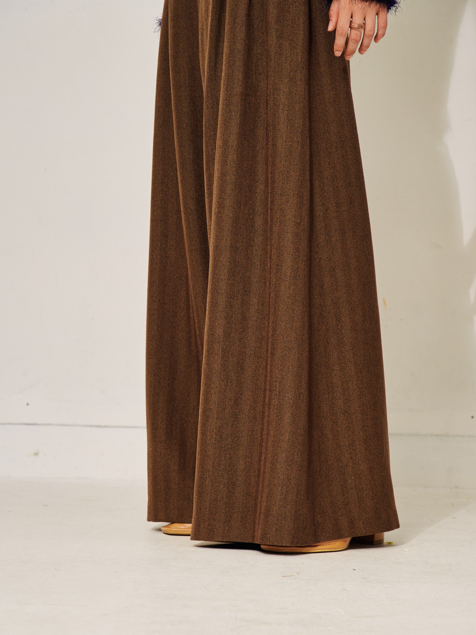 柄タックビックワイドパンツ [608320] brown