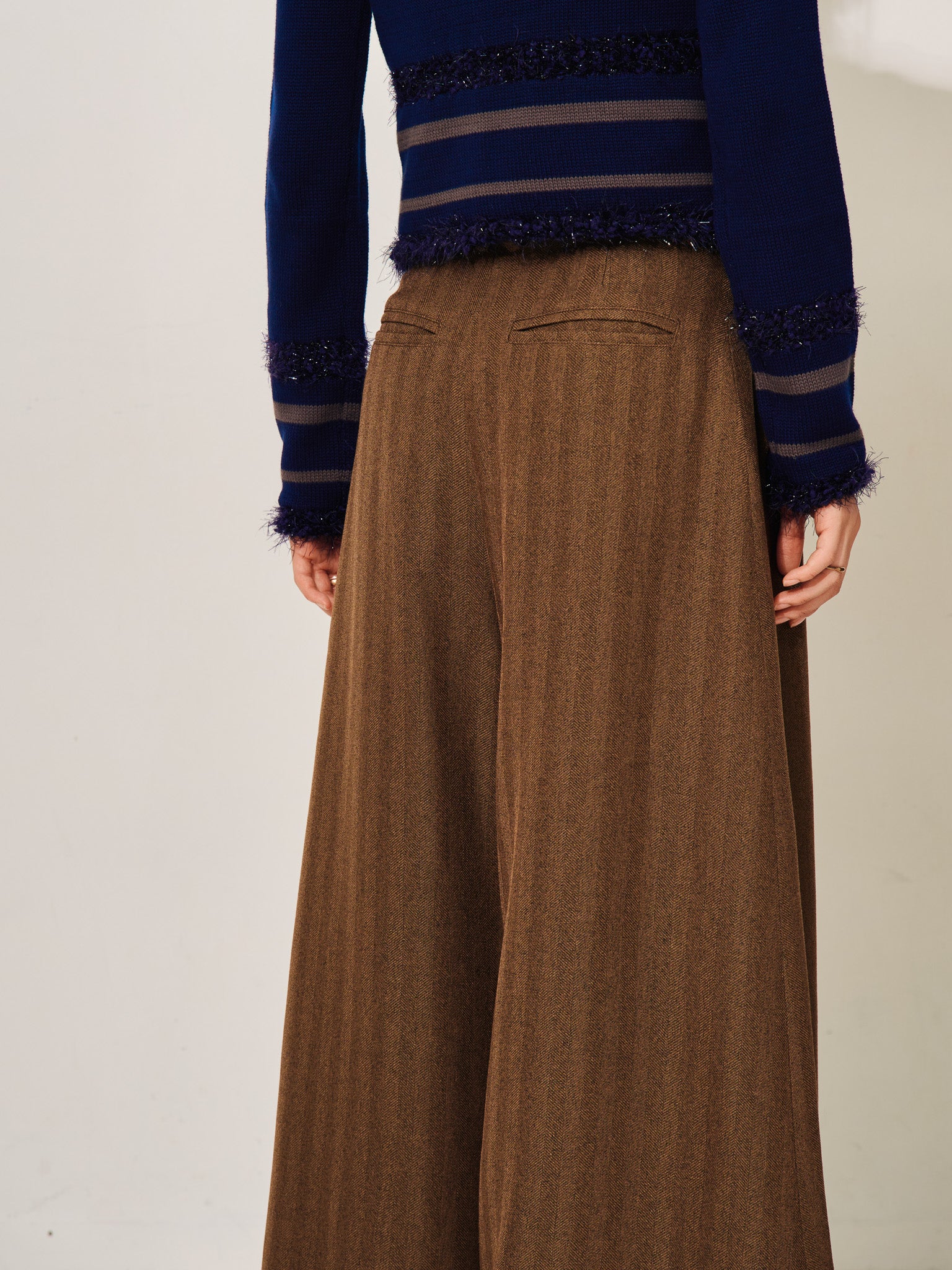 柄タックビックワイドパンツ [608320] brown