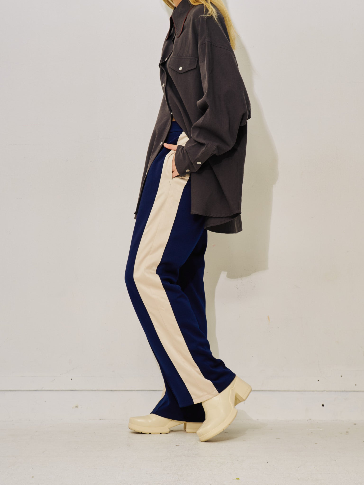 配色サイドライントラックパンツ [603340] navy