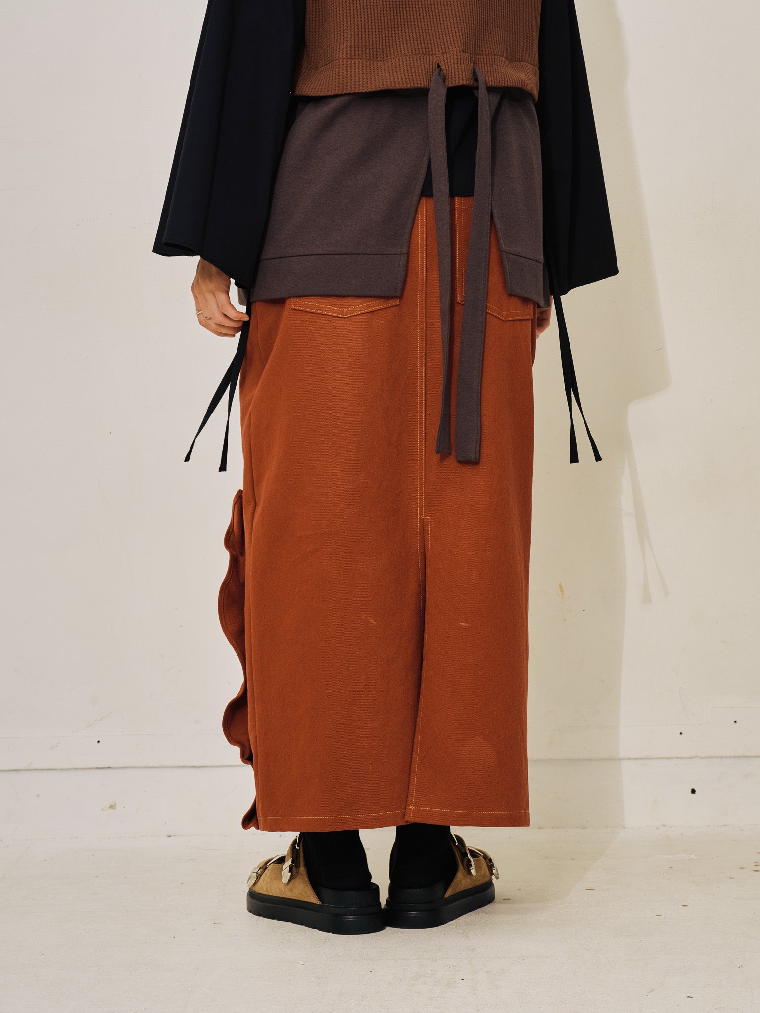 【SALE】ミックスフリルカツラギタイトスカート [601358] red brown