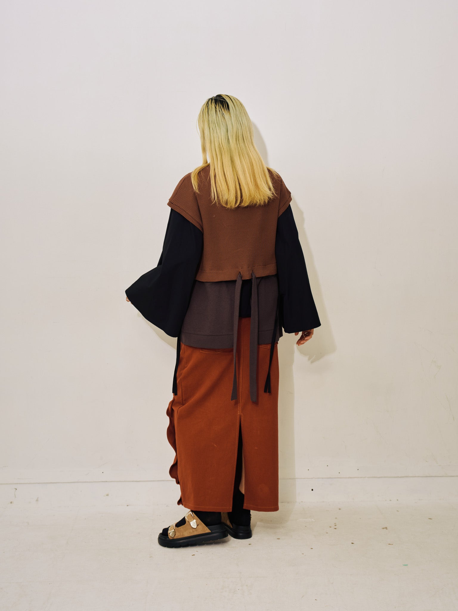 【SALE】ミックスフリルカツラギタイトスカート [601358] red brown