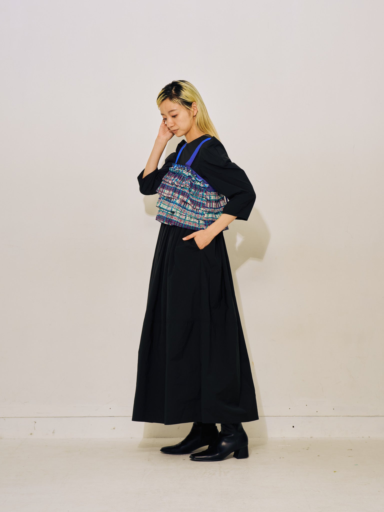 ショルダータックボリュームワンピース [601455] black