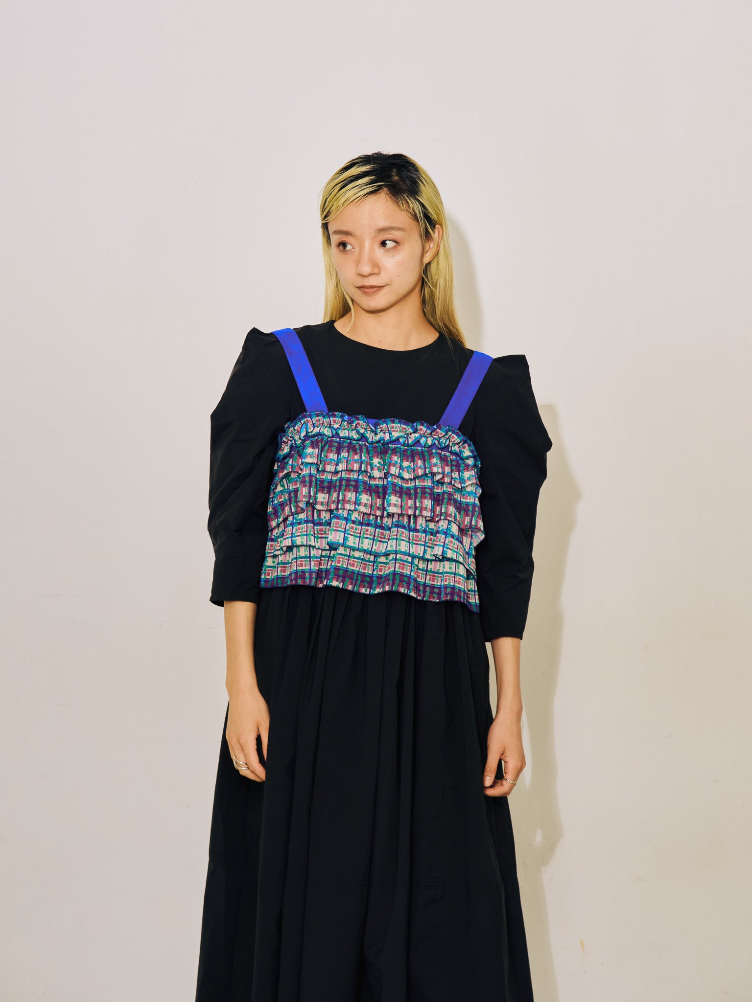 【TIME SALE 11/4まで!!】チェックプリントフリルティアードビスチェ [603335] ivory