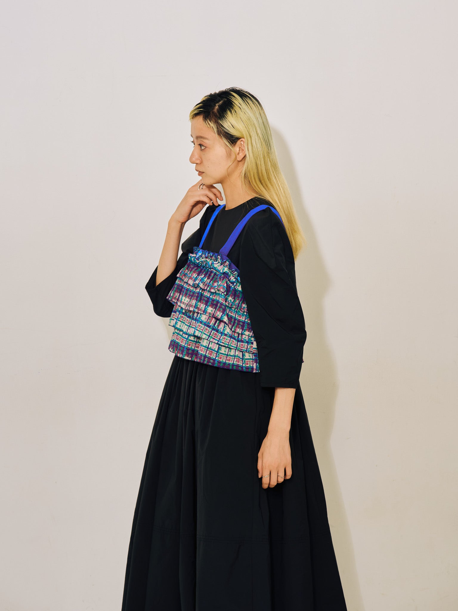 【TIME SALE 11/4まで!!】チェックプリントフリルティアードビスチェ [603335] ivory