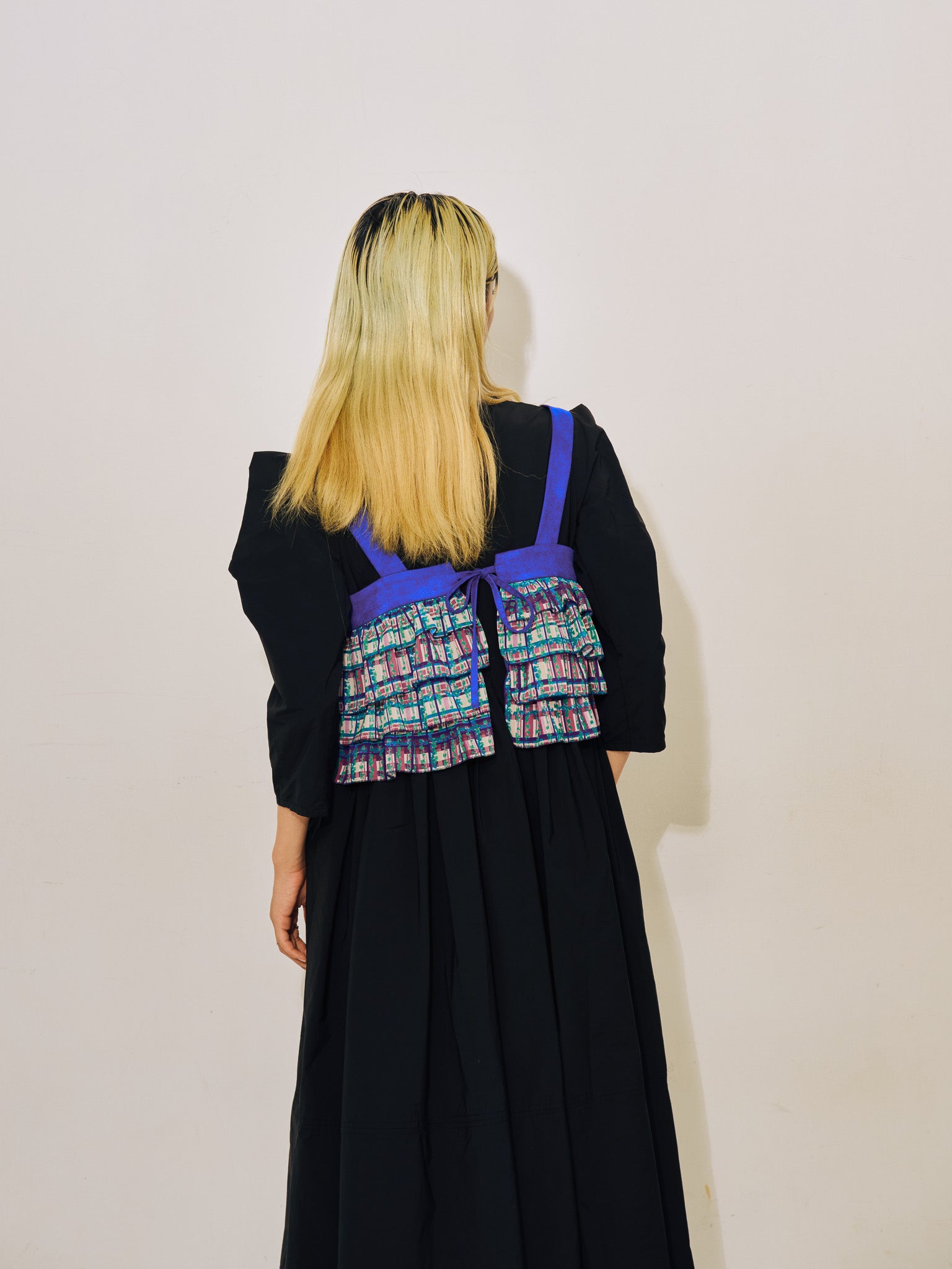 【SALE】チェックプリントフリルティアードビスチェ [603335] ivory