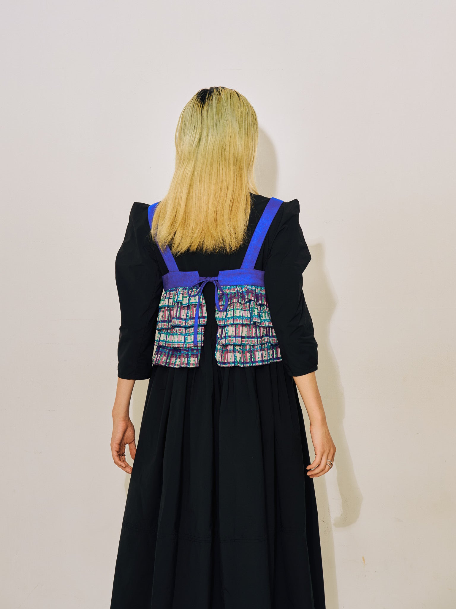 【TIME SALE 11/4まで!!】チェックプリントフリルティアードビスチェ [603335] ivory