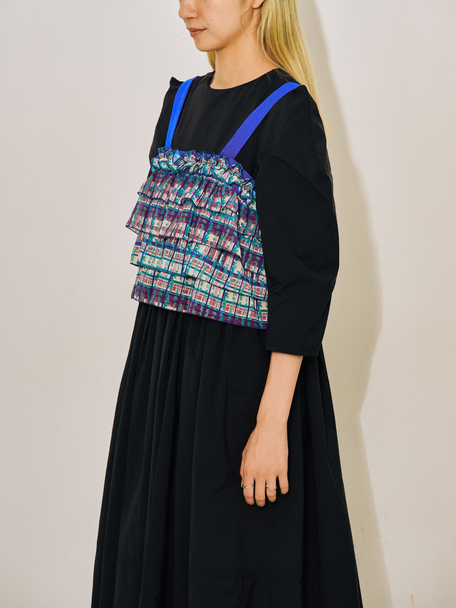 【SALE】チェックプリントフリルティアードビスチェ [603335] ivory