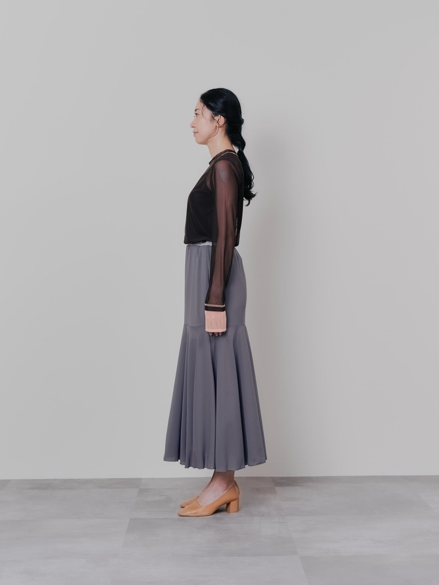 スリーブメッシュ配色ステッチシアートップス [601352] brown