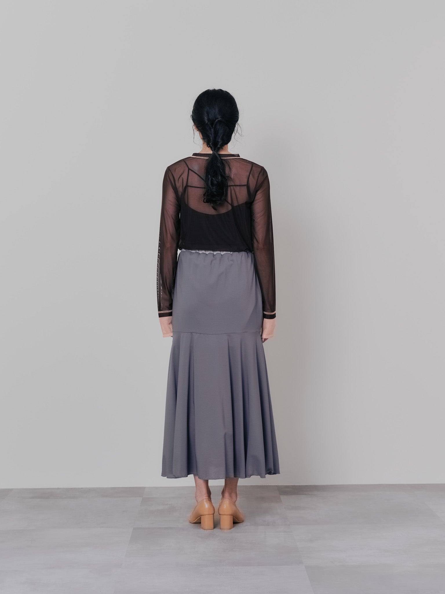 スリーブメッシュ配色ステッチシアートップス [601352] brown