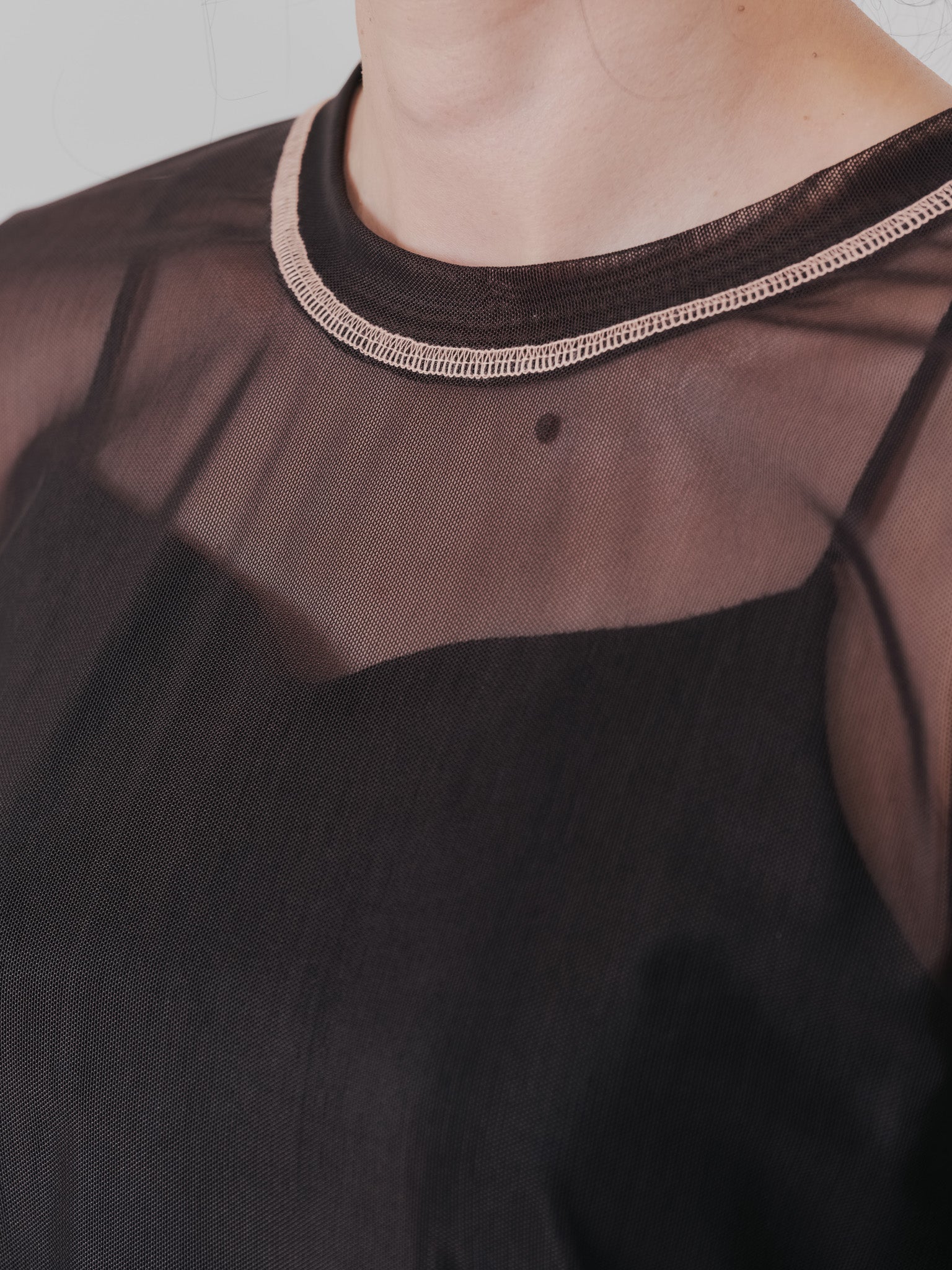 スリーブメッシュ配色ステッチシアートップス [601352] brown