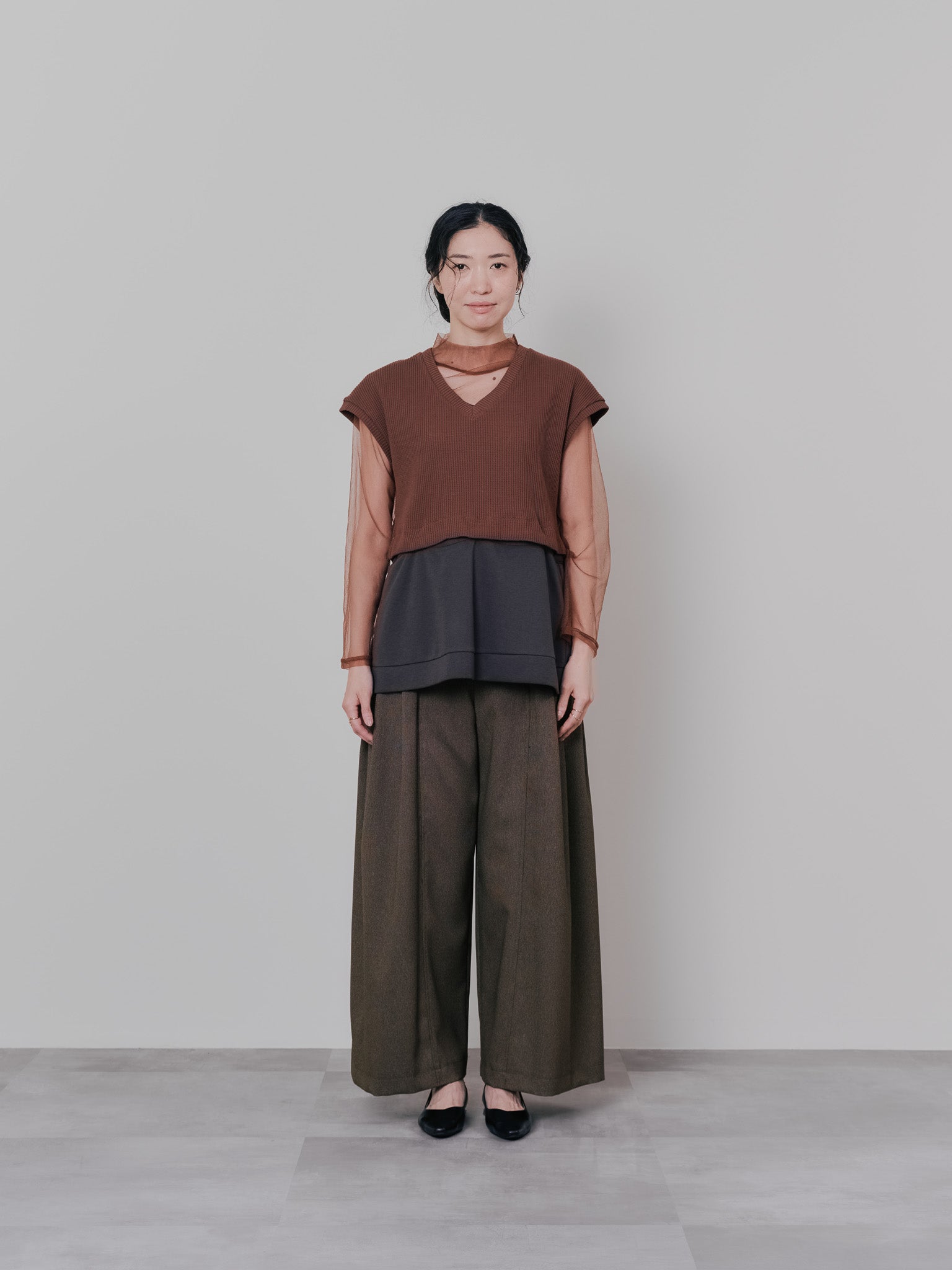 ヘム2WAYワッフルベスト [601355] brown
