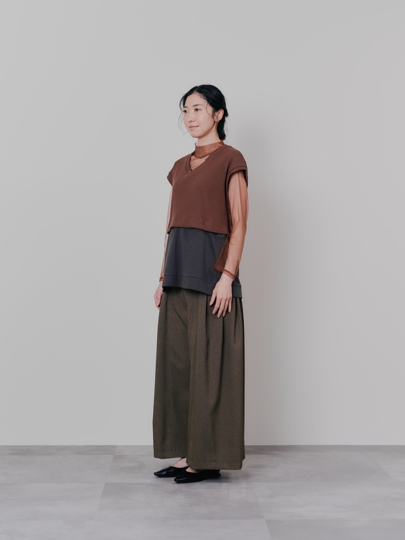 ヘム2WAYワッフルベスト [601355] brown