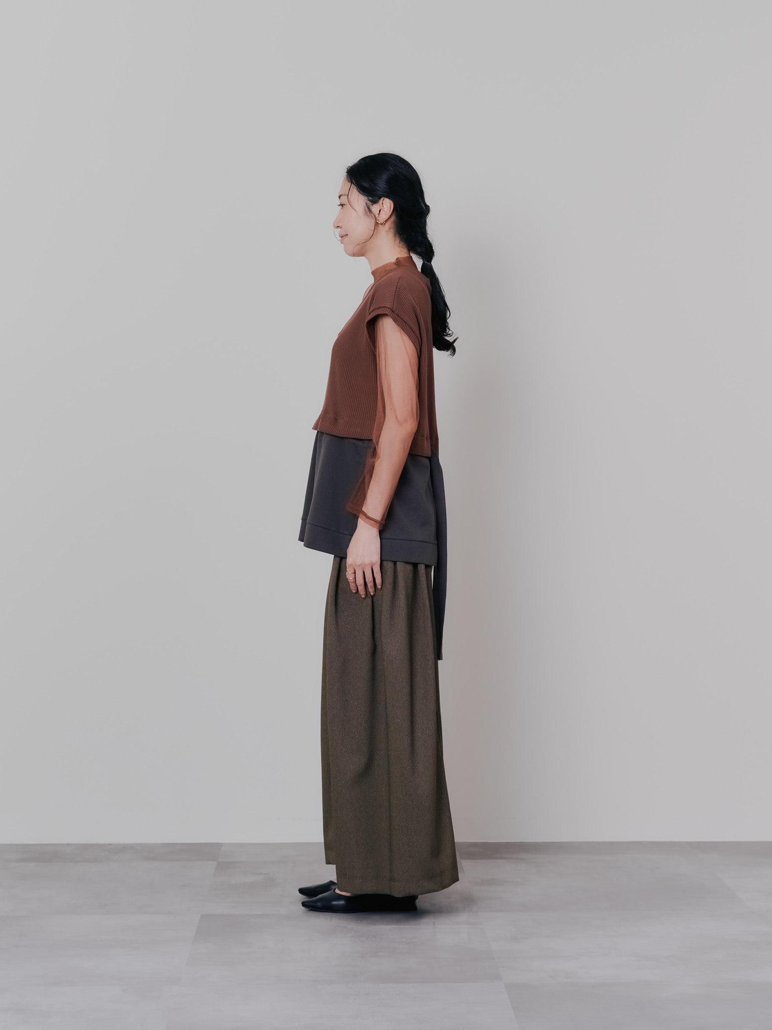 ヘム2WAYワッフルベスト [601355] brown