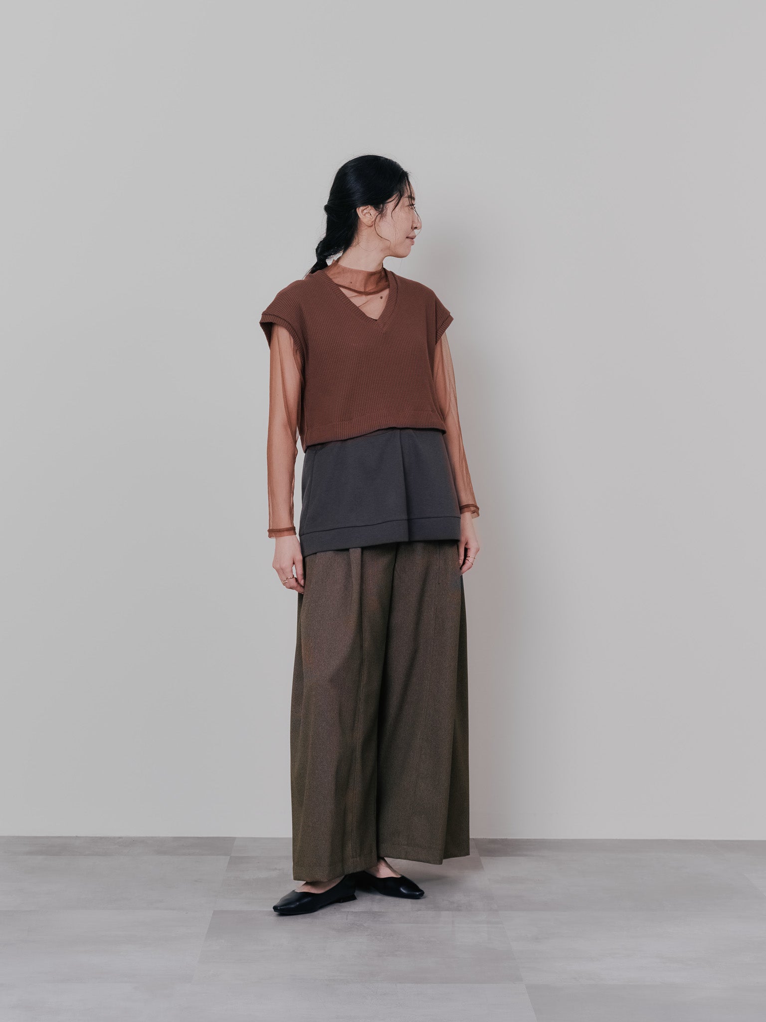 ヘム2WAYワッフルベスト [601355] brown