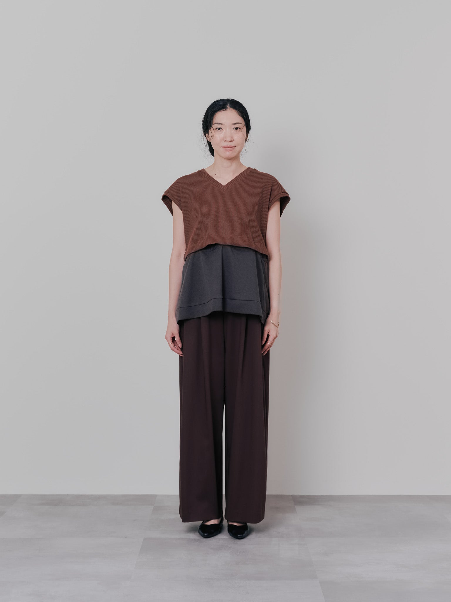 ヘム2WAYワッフルベスト [601355] brown