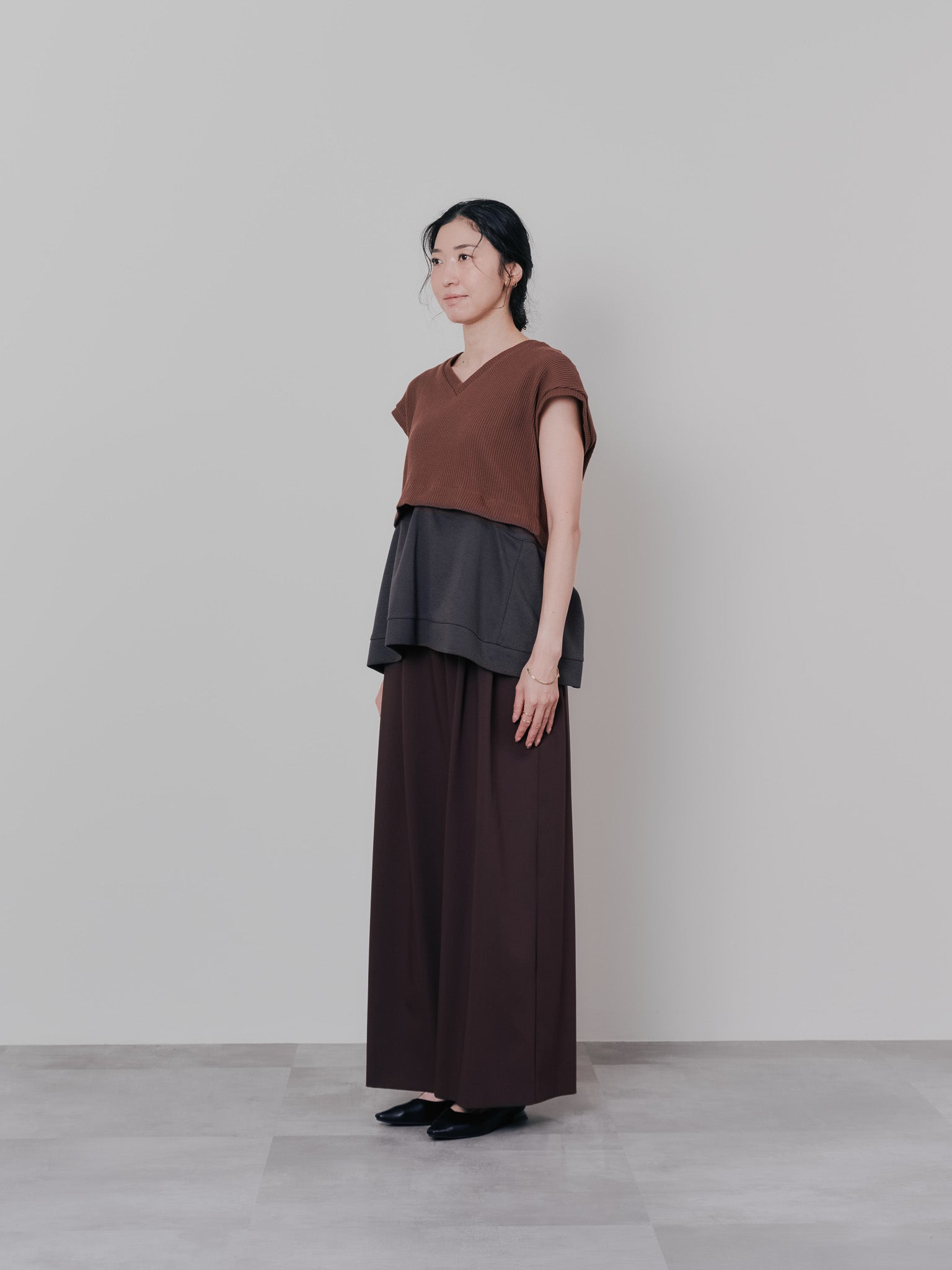 ヘム2WAYワッフルベスト [601355] brown