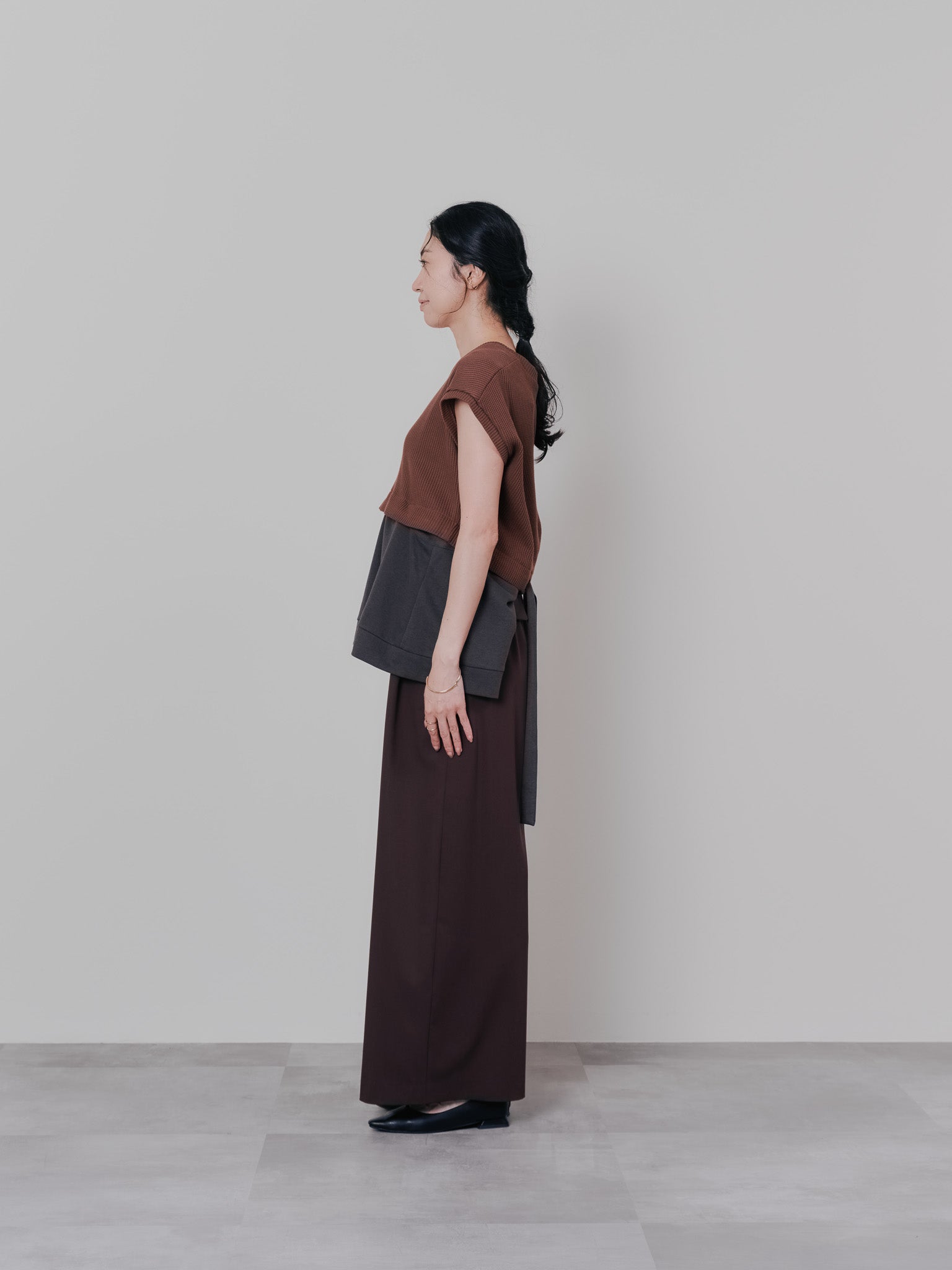 ヘム2WAYワッフルベスト [601355] brown