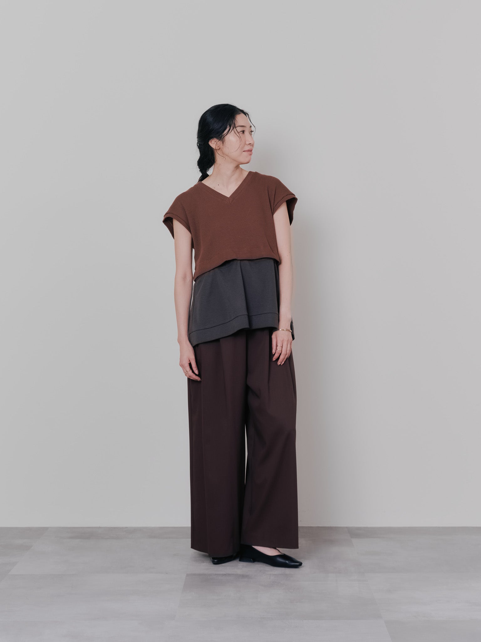 ヘム2WAYワッフルベスト [601355] brown