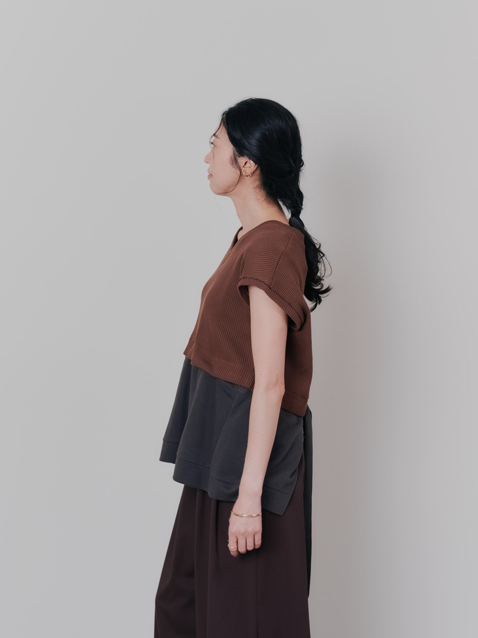 ヘム2WAYワッフルベスト [601355] brown