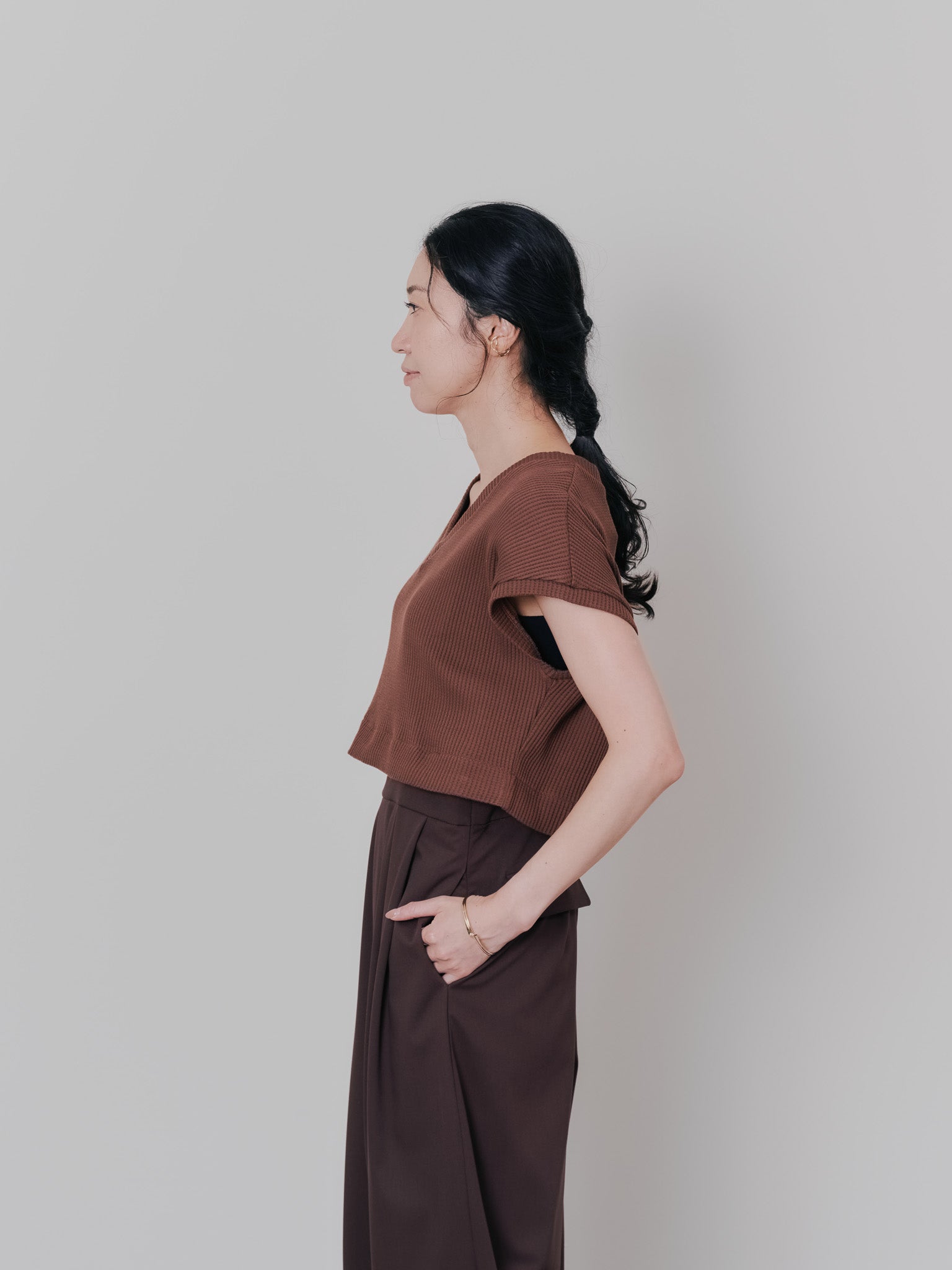 ヘム2WAYワッフルベスト [601355] brown