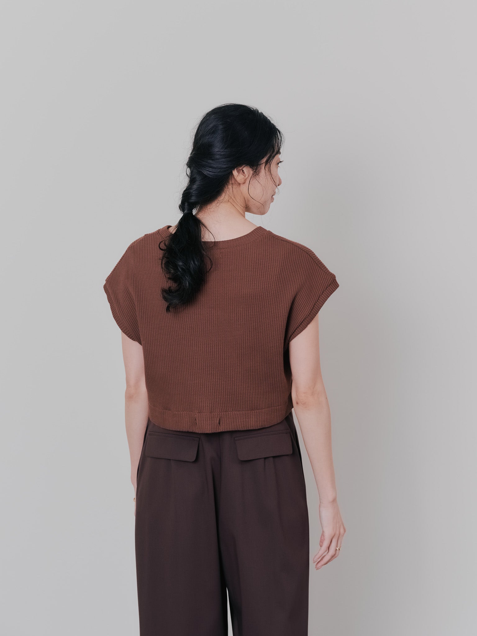 ヘム2WAYワッフルベスト [601355] brown