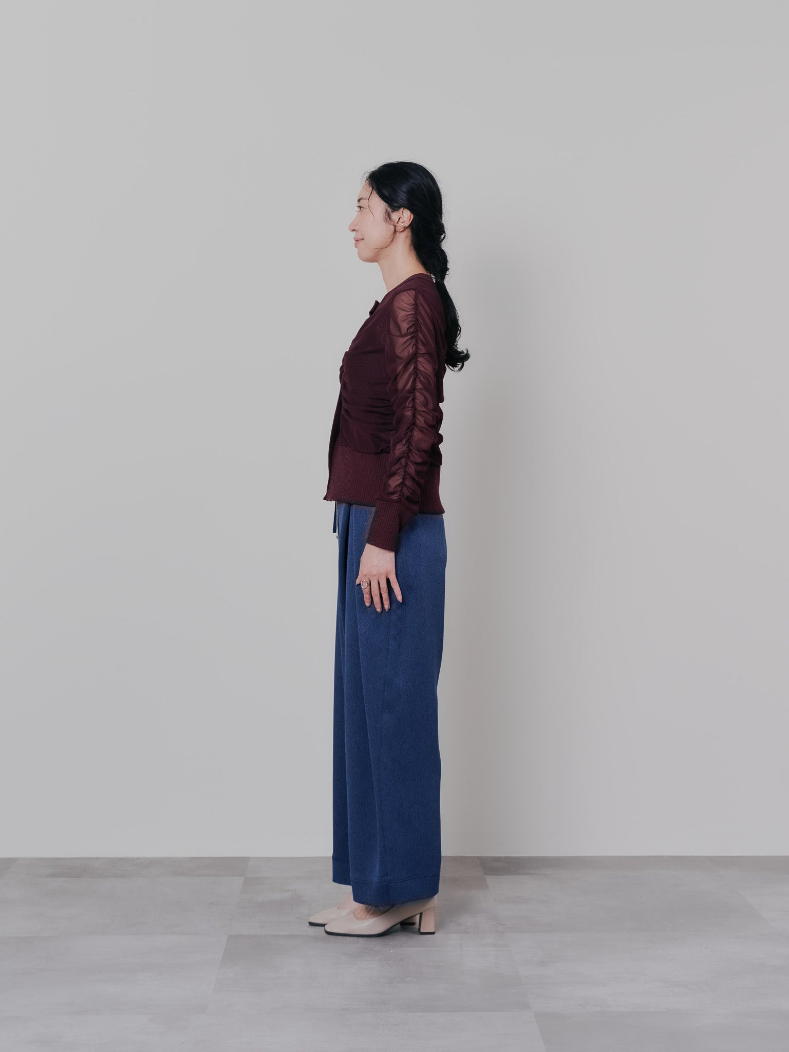 フロントリボンワイドタックパンツ [603330] navy