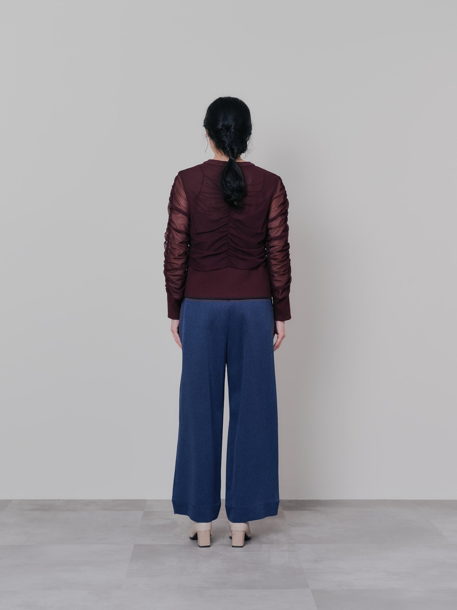 フロントリボンワイドタックパンツ [603330] navy