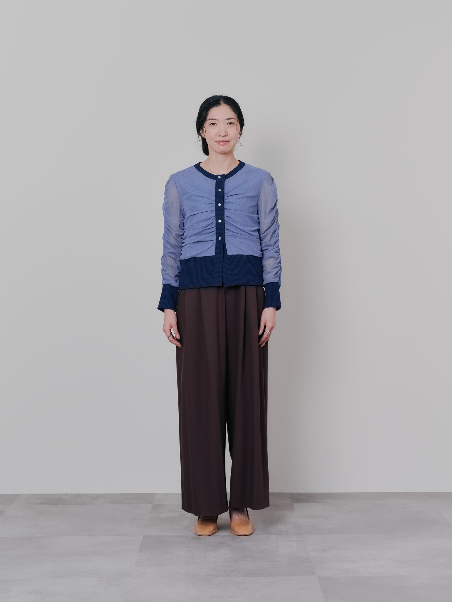 チュールギャザーカーディガン [601372] grey blue
