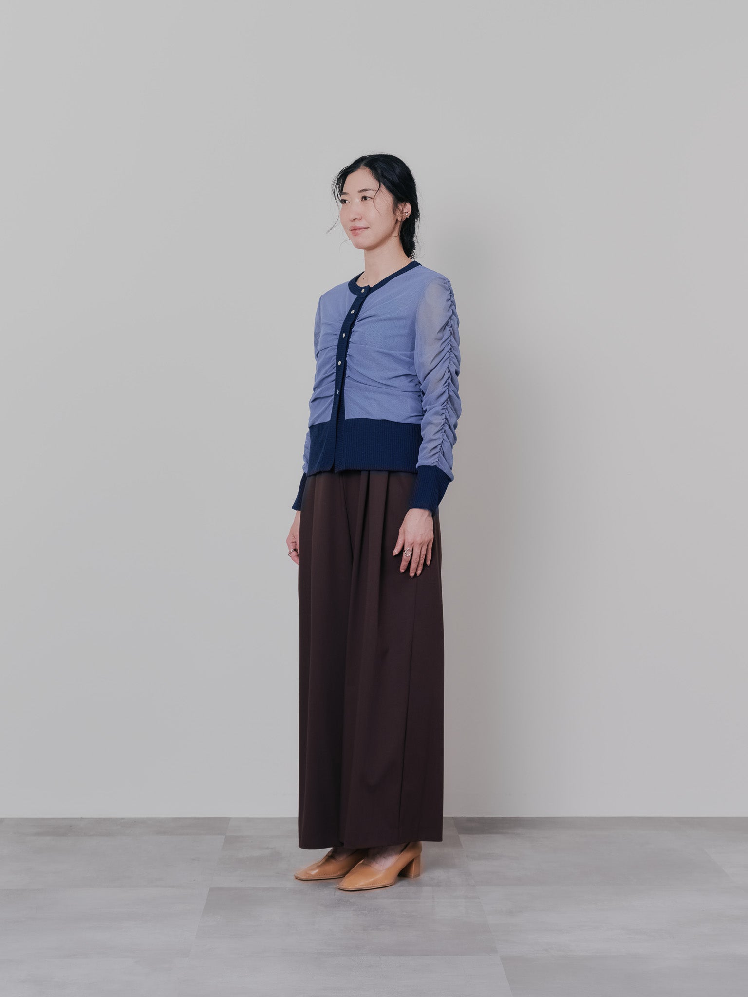 チュールギャザーカーディガン [601372] grey blue