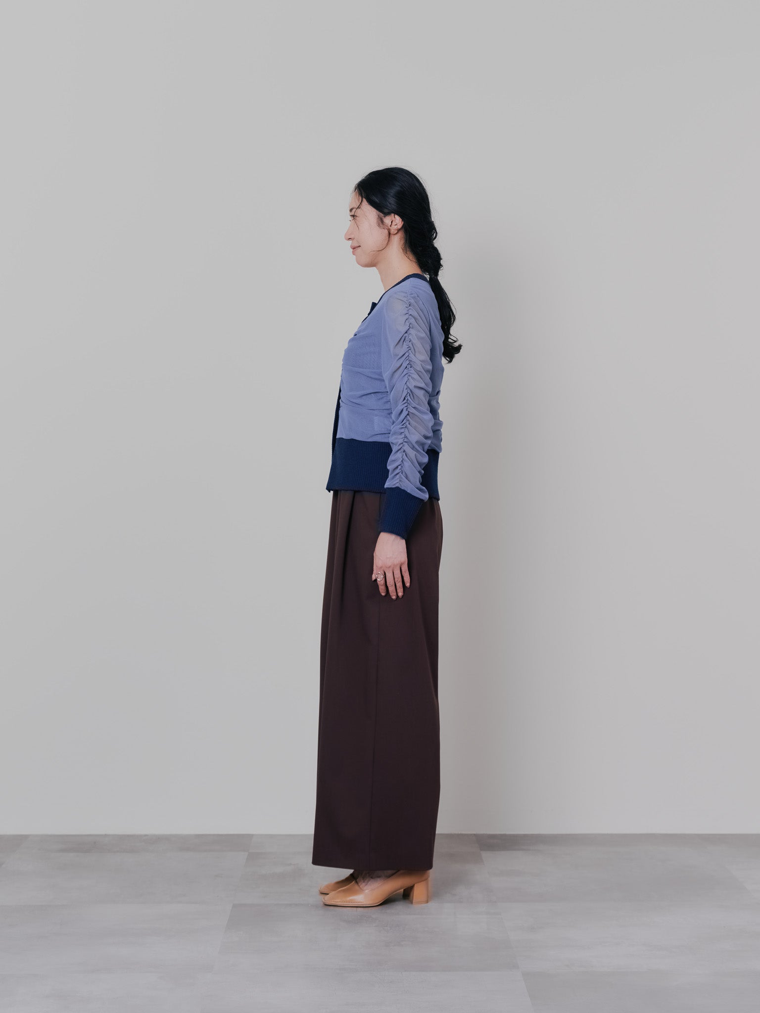 チュールギャザーカーディガン [601372] grey blue