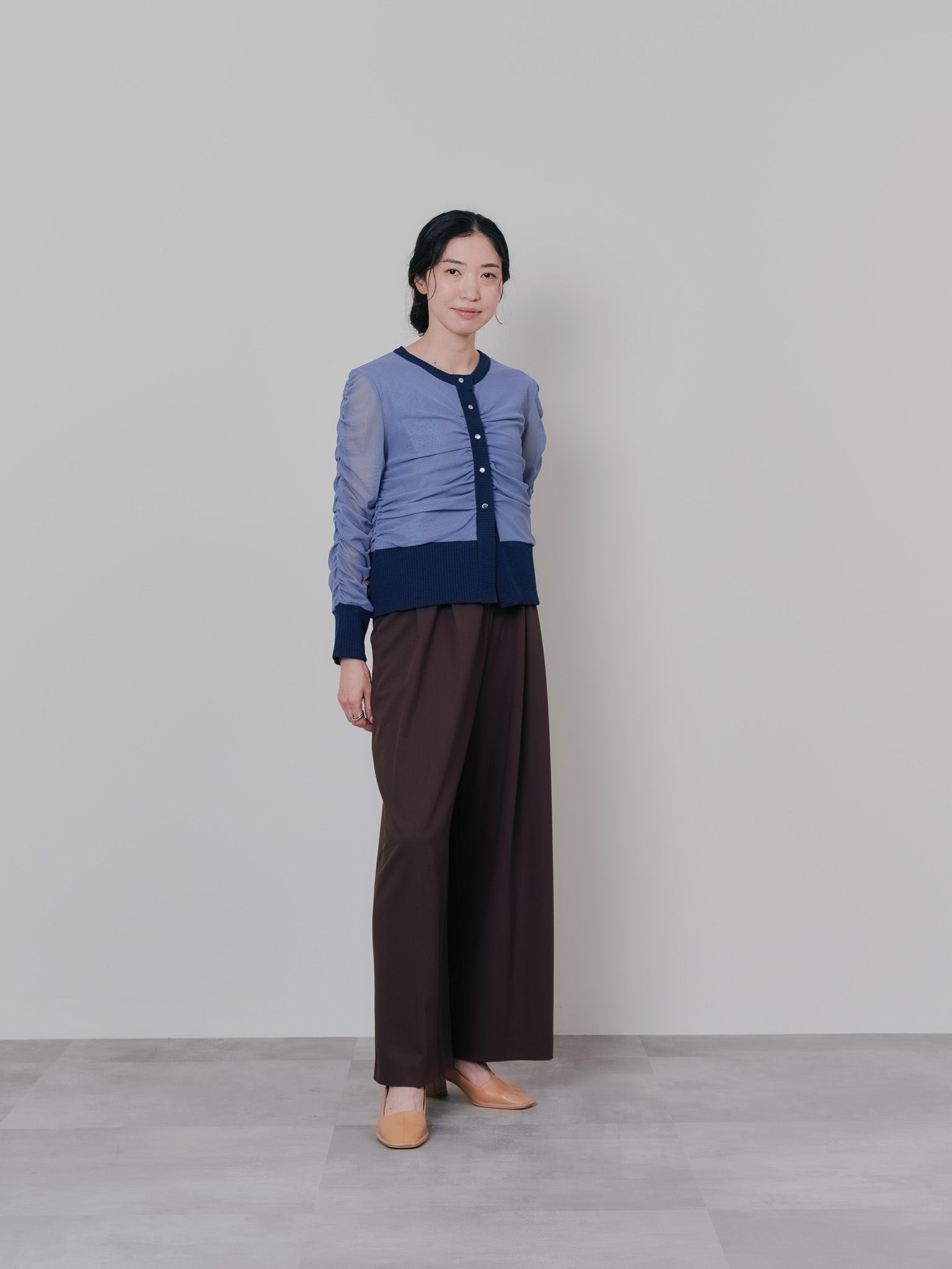チュールギャザーカーディガン [601372] grey blue