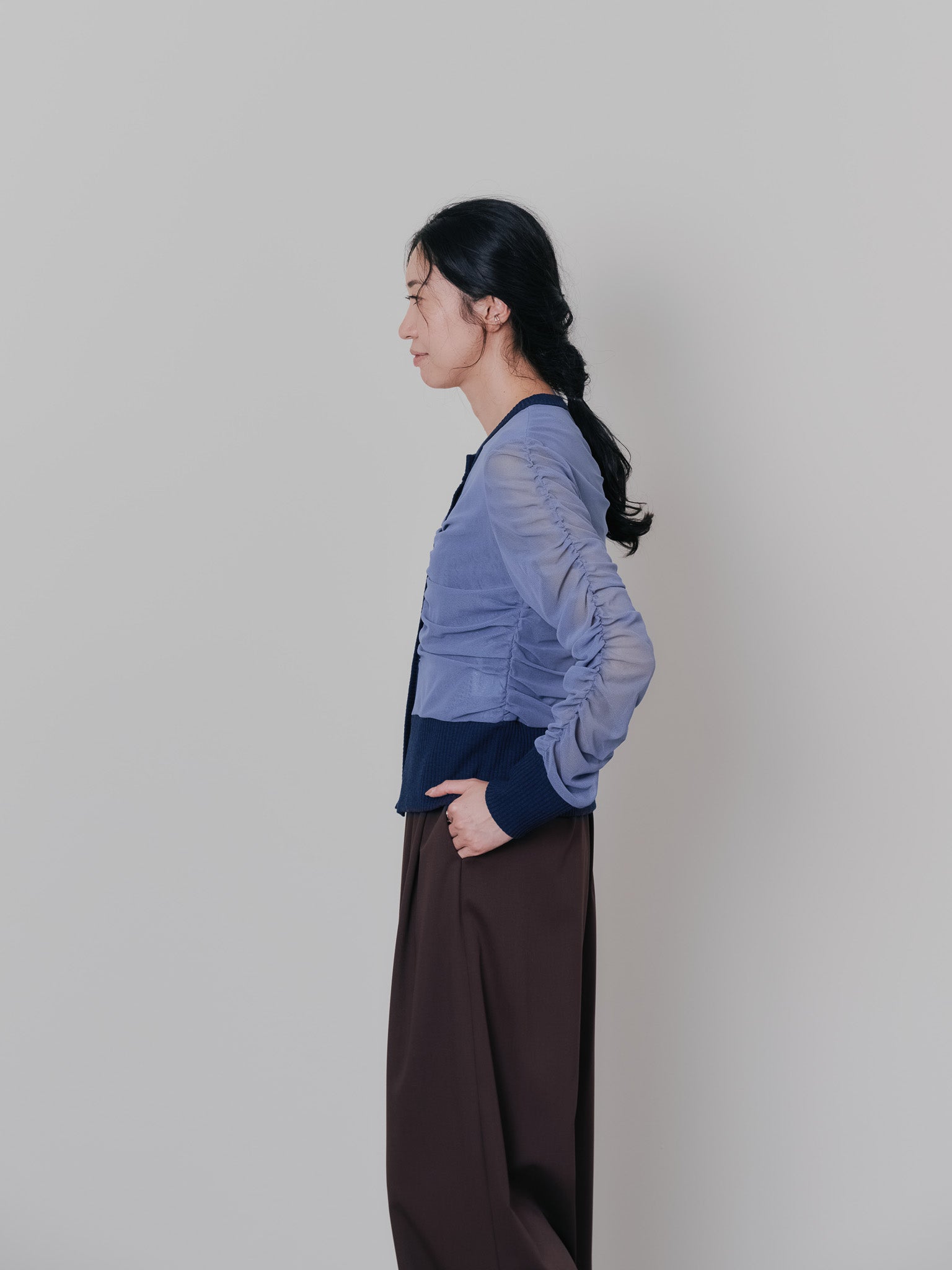 チュールギャザーカーディガン [601372] grey blue
