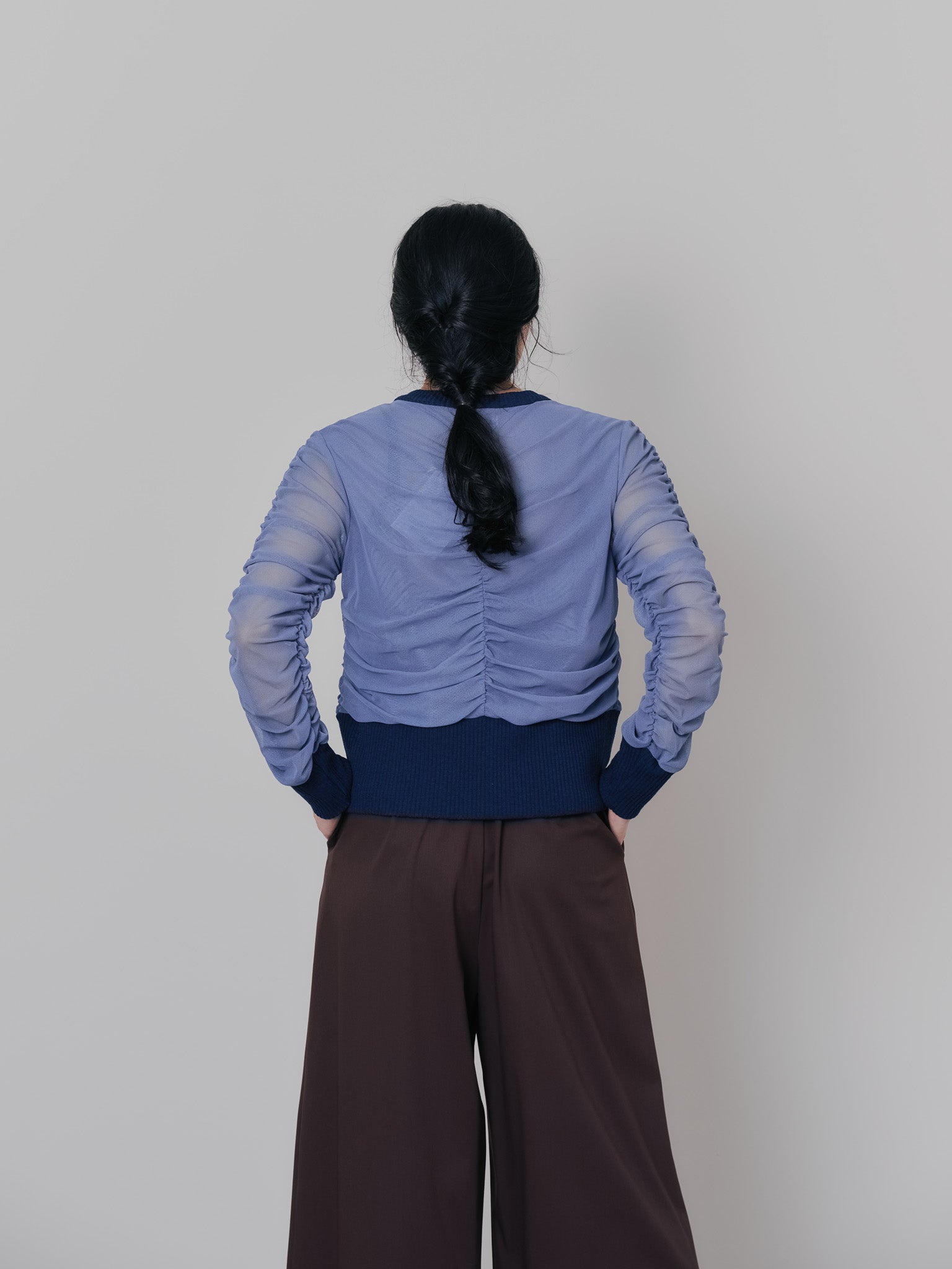 チュールギャザーカーディガン [601372] grey blue