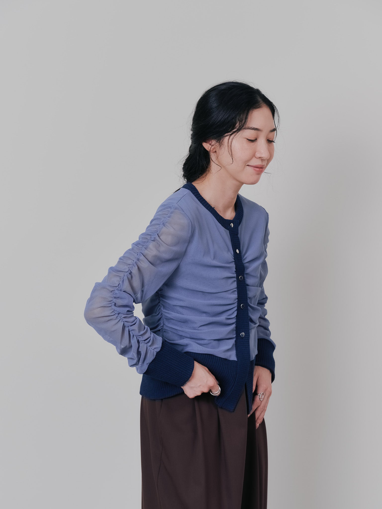 チュールギャザーカーディガン [601372] grey blue