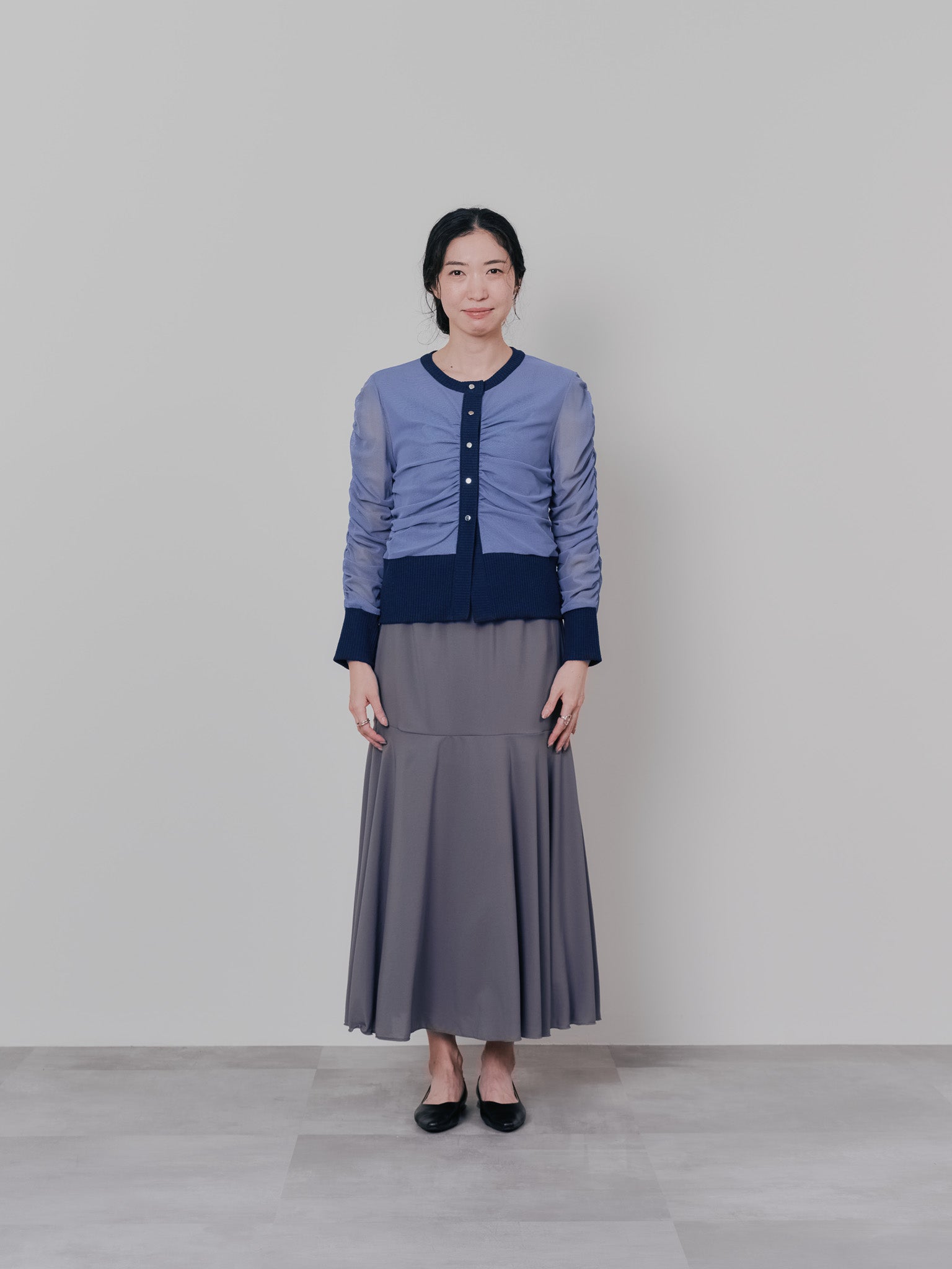 チュールギャザーカーディガン [601372] grey blue