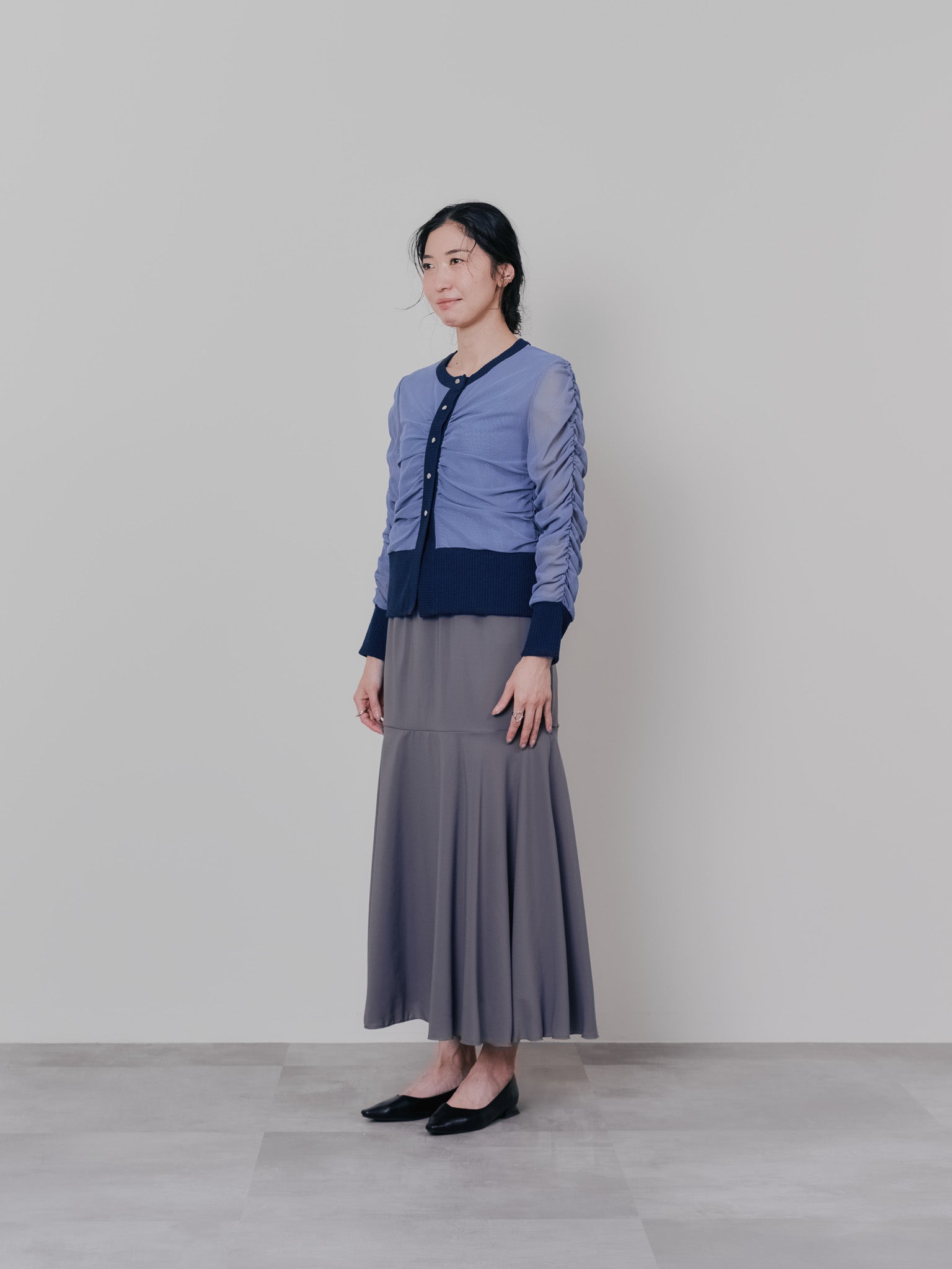 チュールギャザーカーディガン [601372] grey blue