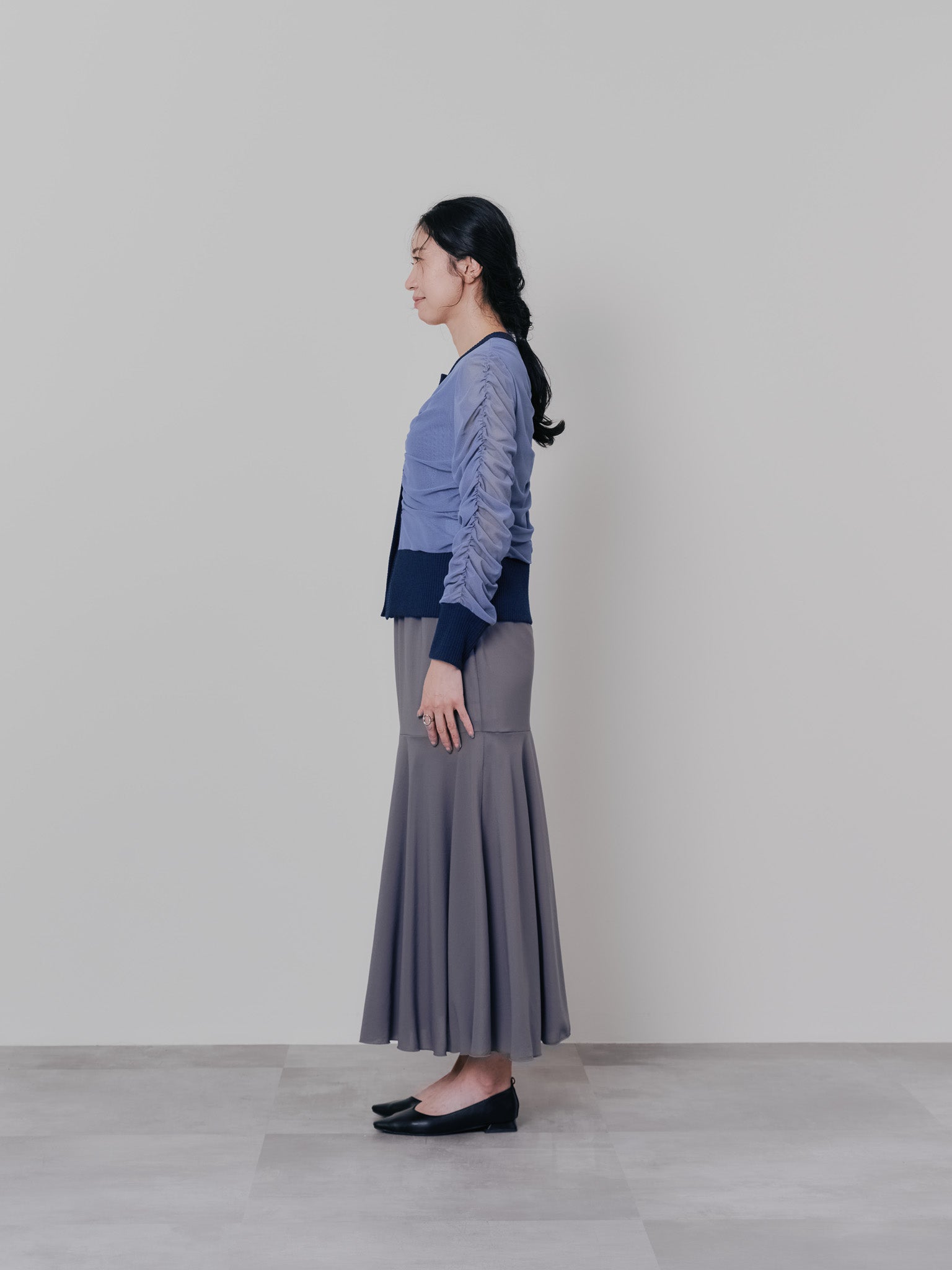 チュールギャザーカーディガン [601372] grey blue