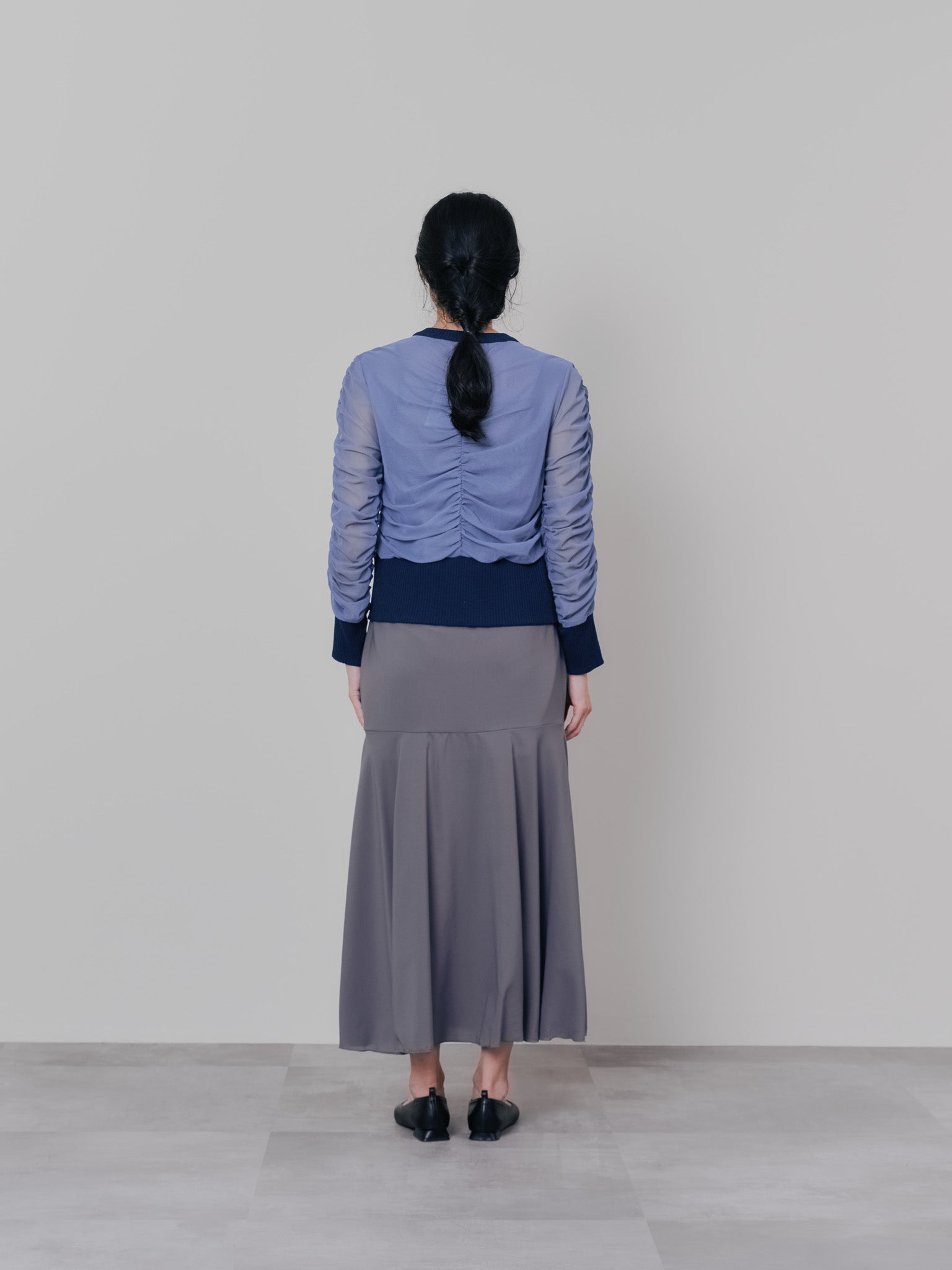 チュールギャザーカーディガン [601372] grey blue