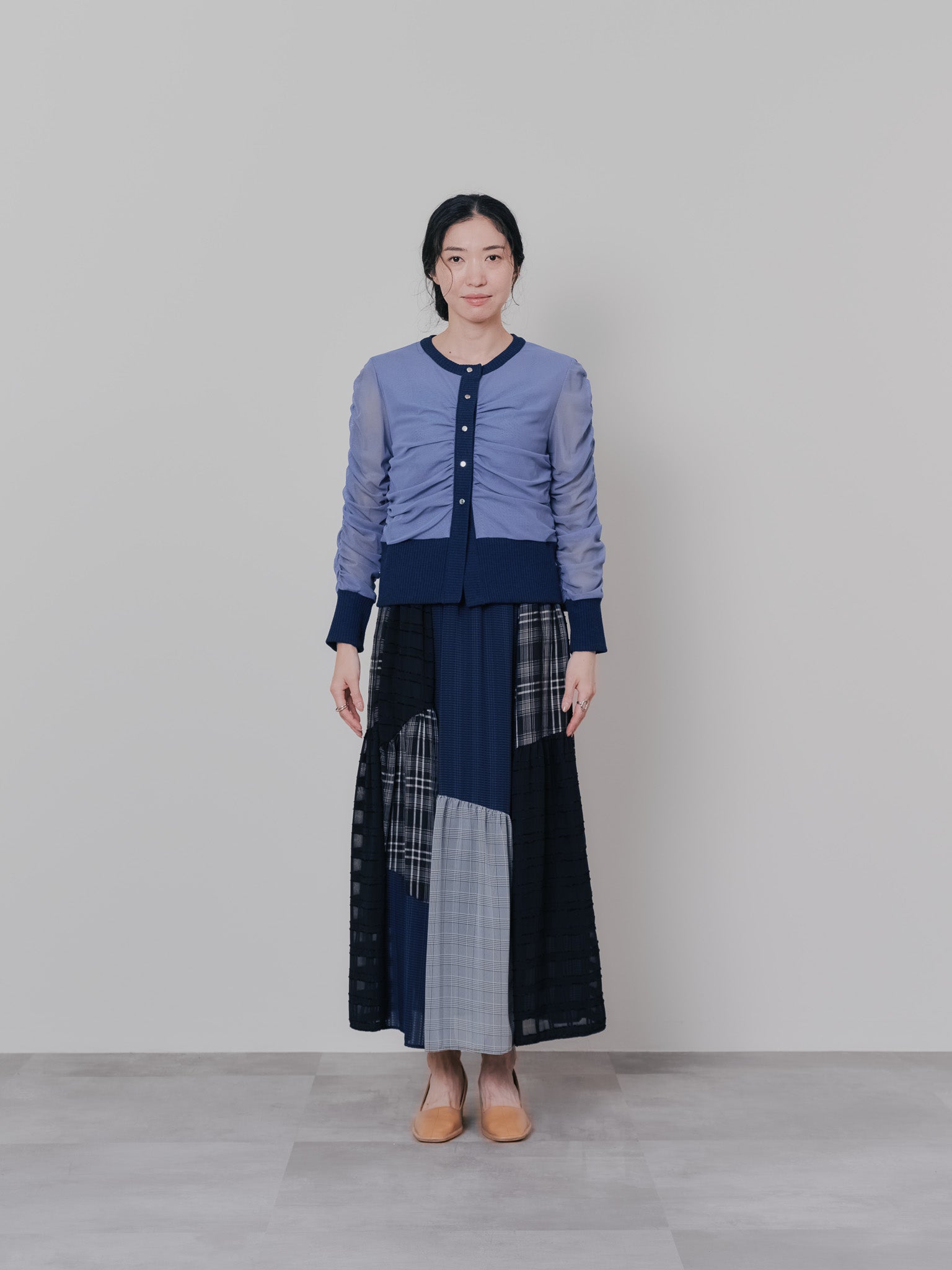 チュールギャザーカーディガン [601372] grey blue